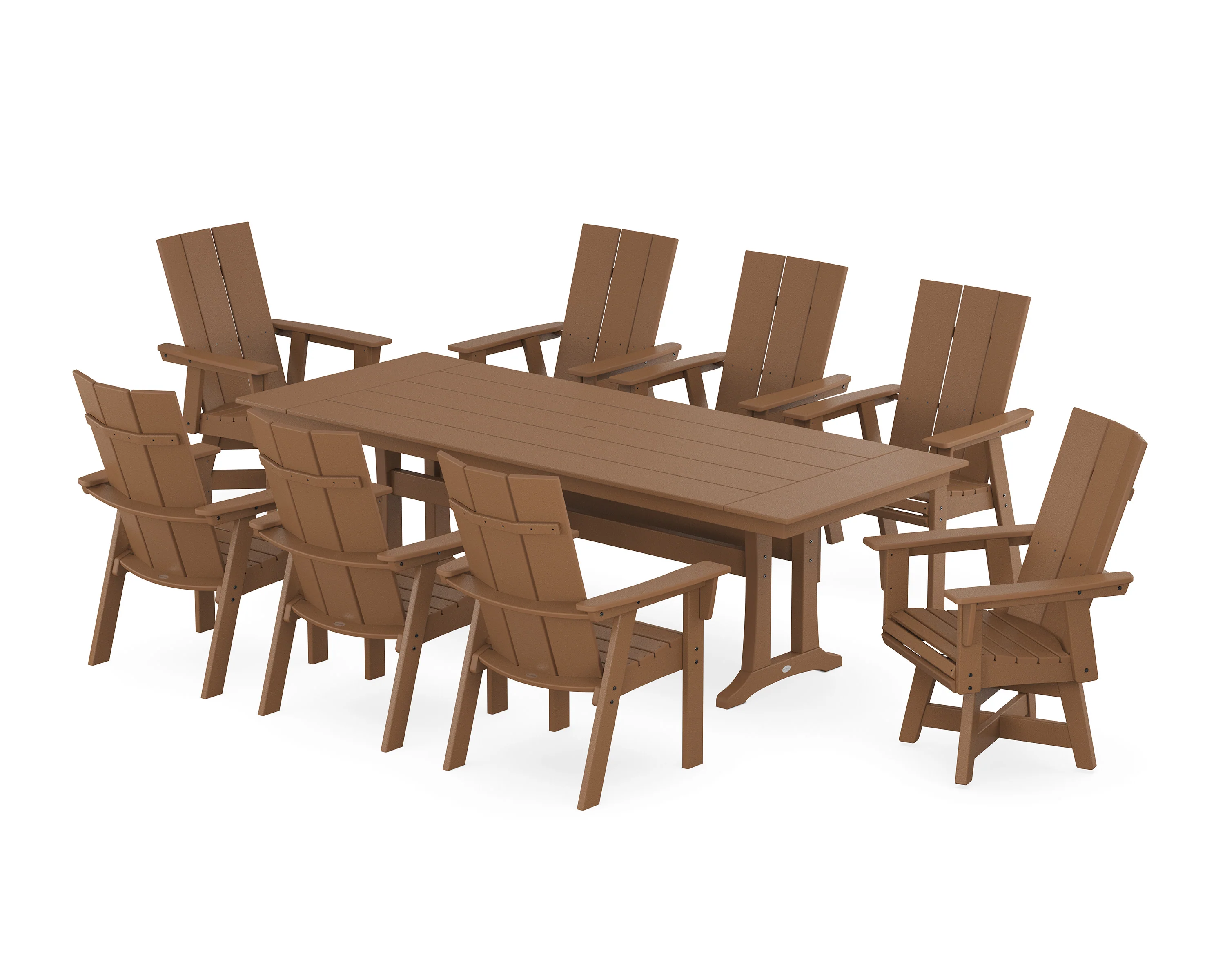 Modern Curveback Adirondack Swivel 9-Piece Farmhouse Dining Set with Trestle Legs - Image 5