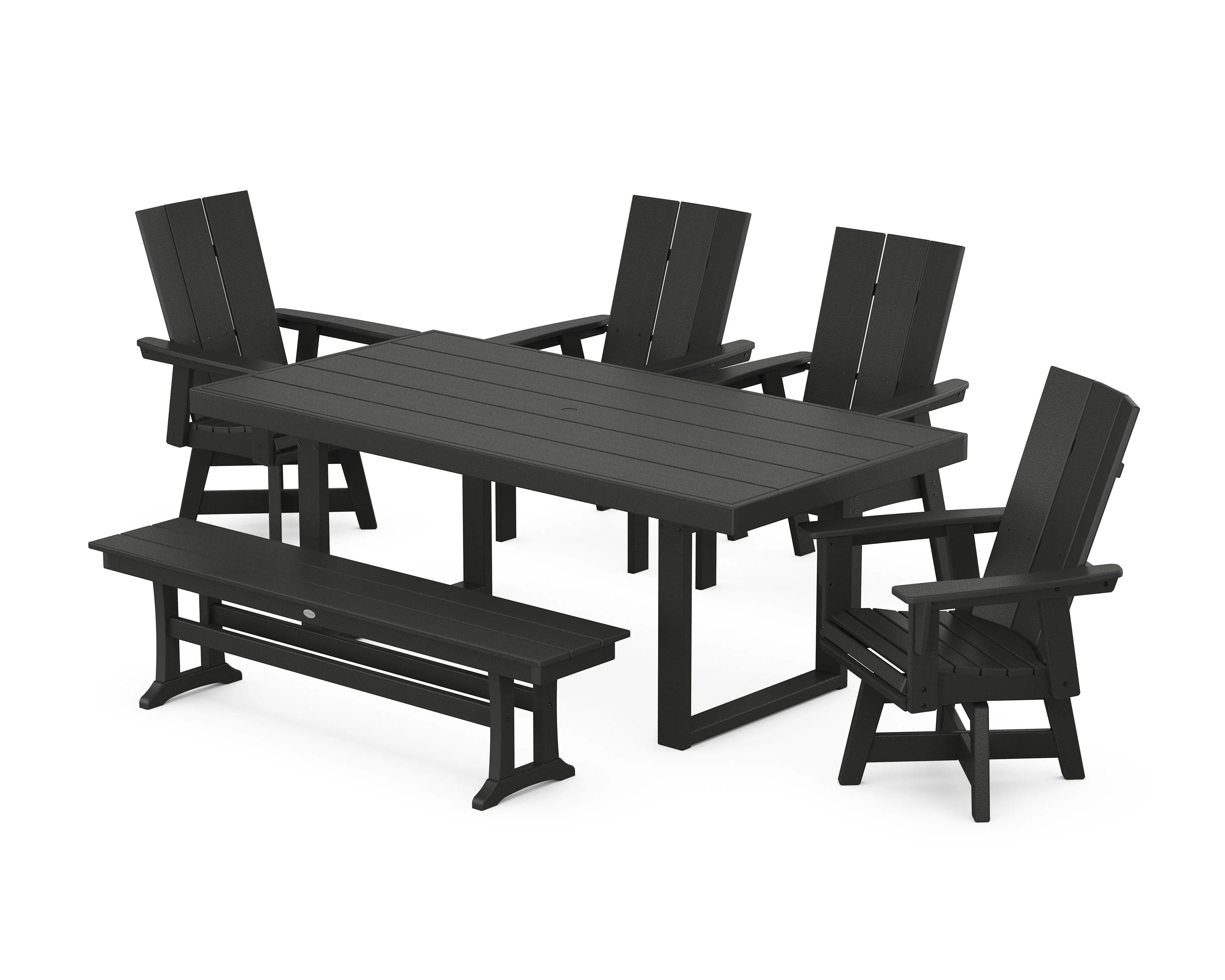 Modern Curveback Adirondack Swivel Chair 6-Piece Dining Set with Bench - Image 9