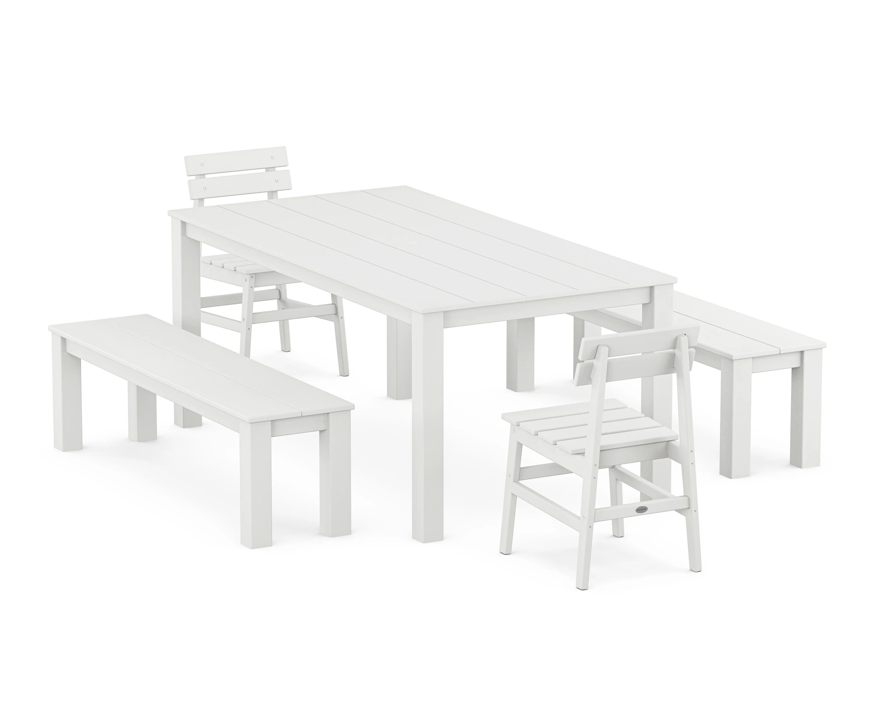 Modern Studio Plaza Chair 5-Piece Parsons Dining Set with Benches - Image 6