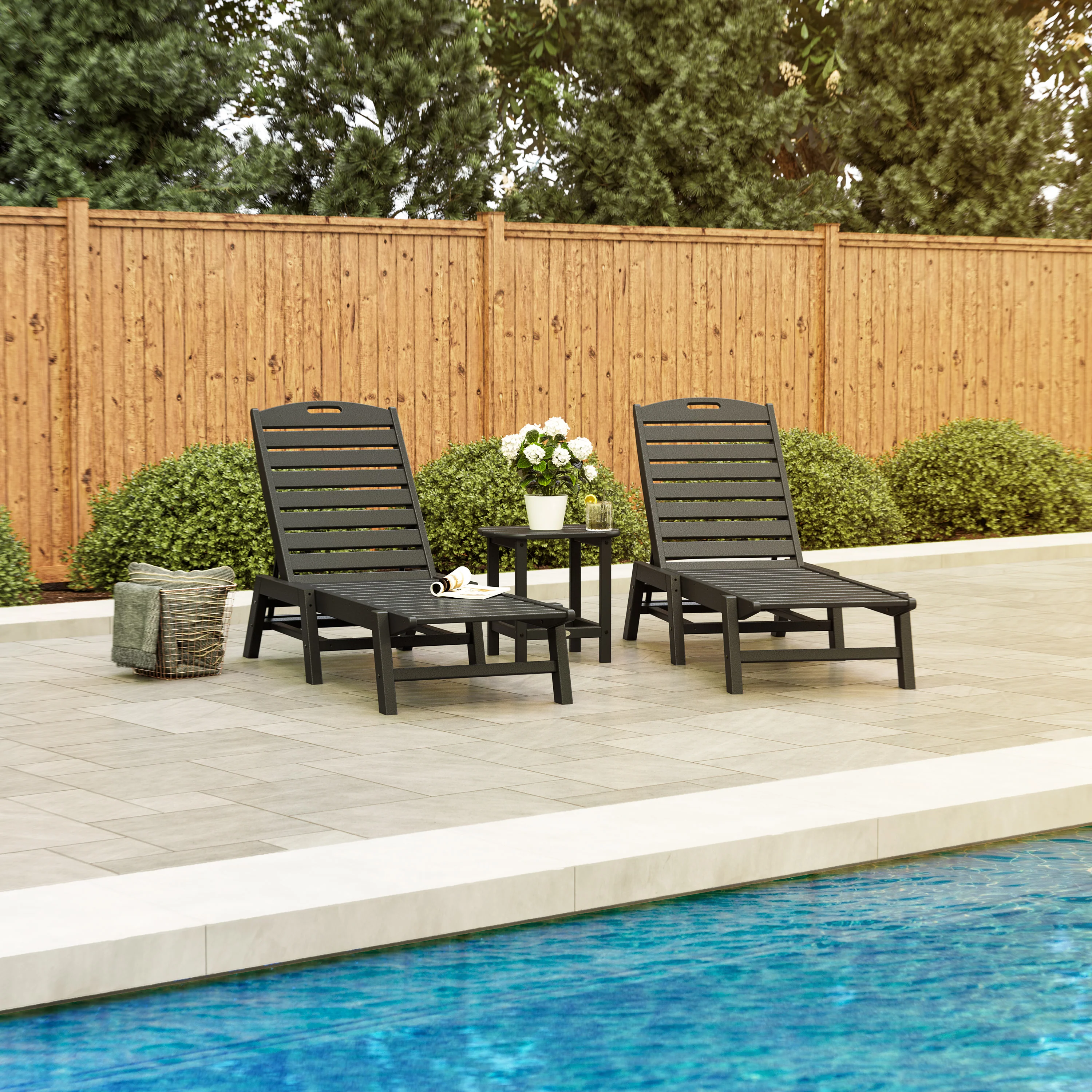 Nautical 3-Piece Chaise Lounge Set with South Beach 18" Side Table - Image 2