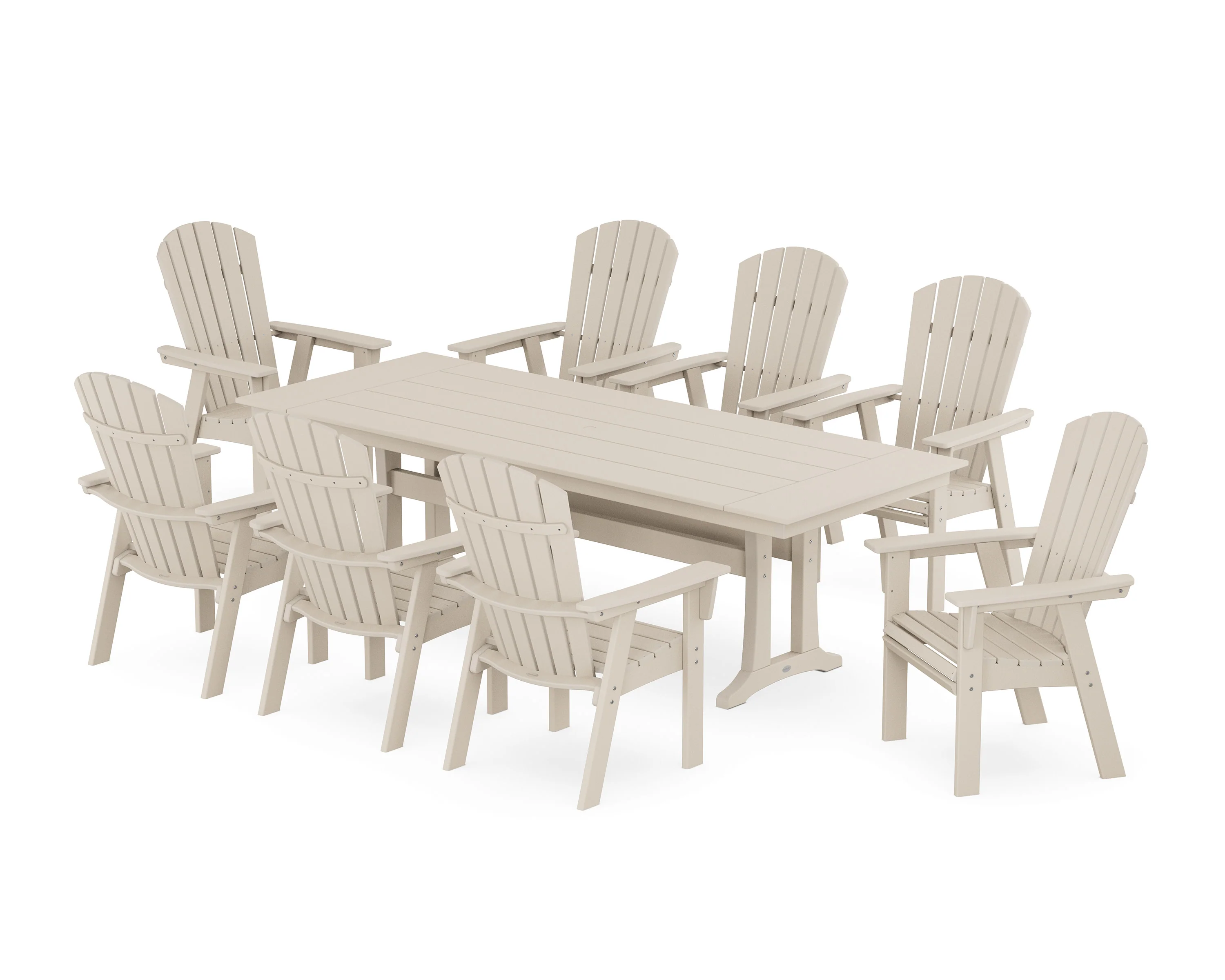 Nautical 9-Piece Curveback Adirondack Farmhouse Dining Set with Trestle Legs - Image 7