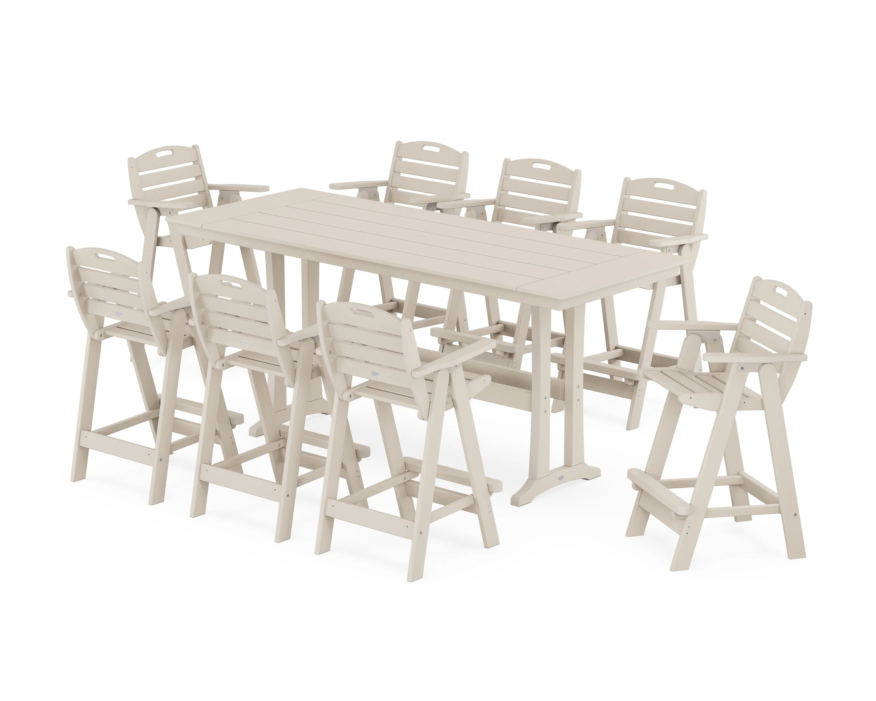 Nautical 9-Piece Farmhouse Bar Set with Trestle Legs - Image 8