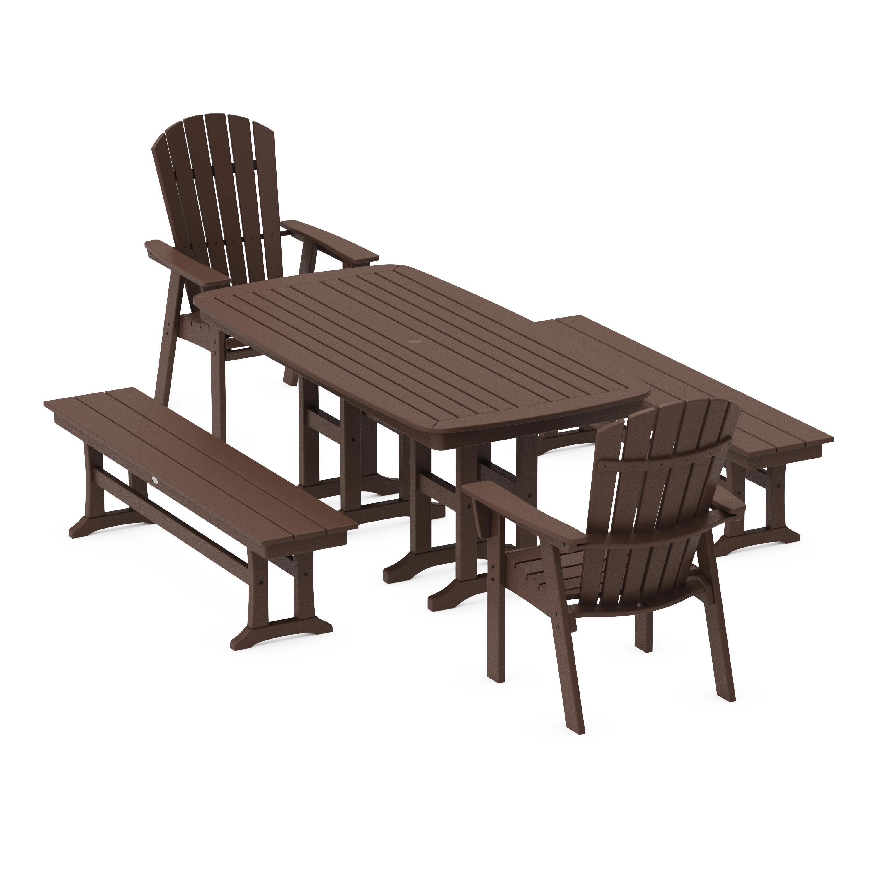 Nautical Curveback Adirondack 5-Piece Dining Set with Benches - Image 10