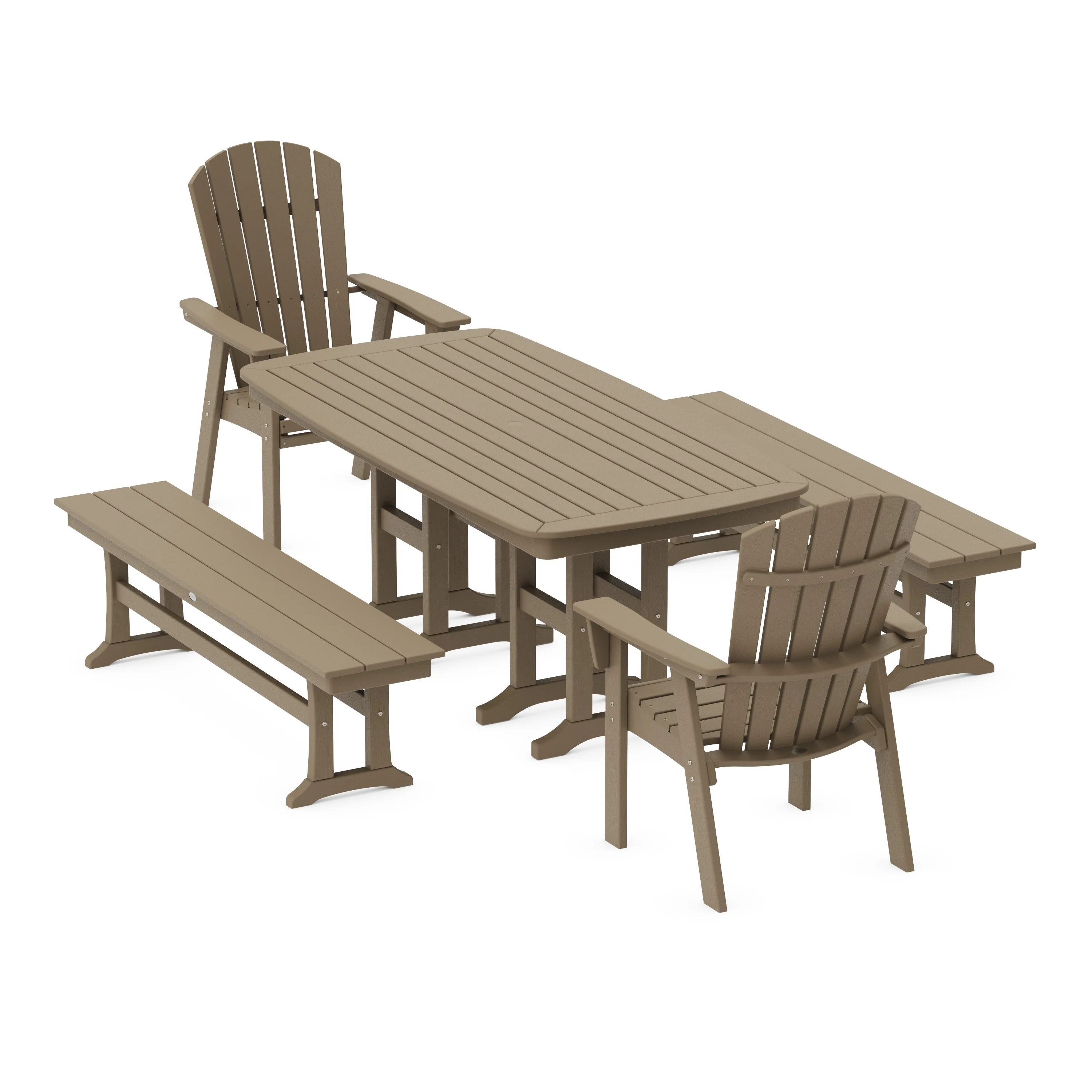 Nautical Curveback Adirondack 5-Piece Dining Set with Benches - Image 11