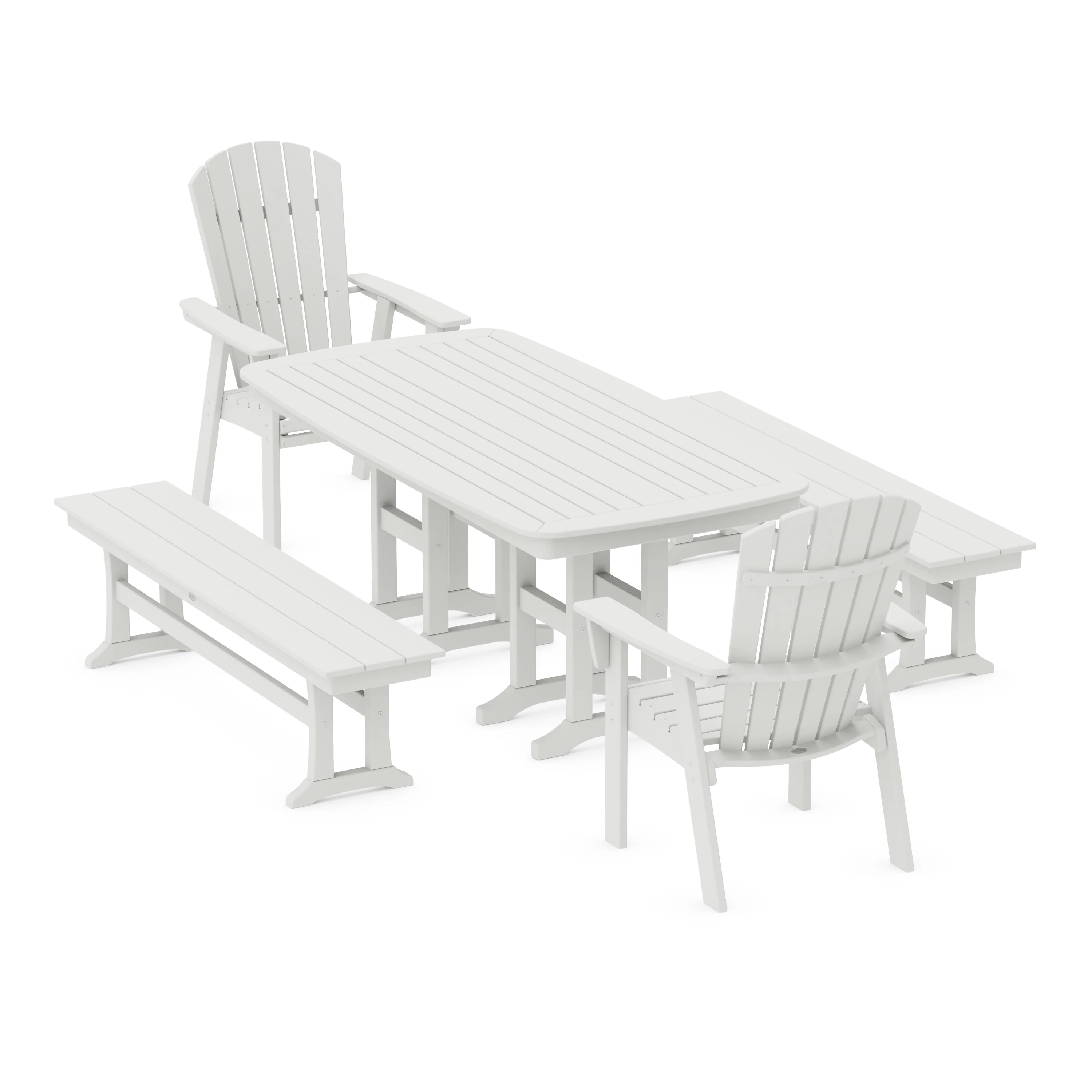 Nautical Curveback Adirondack 5-Piece Dining Set with Benches - Image 12