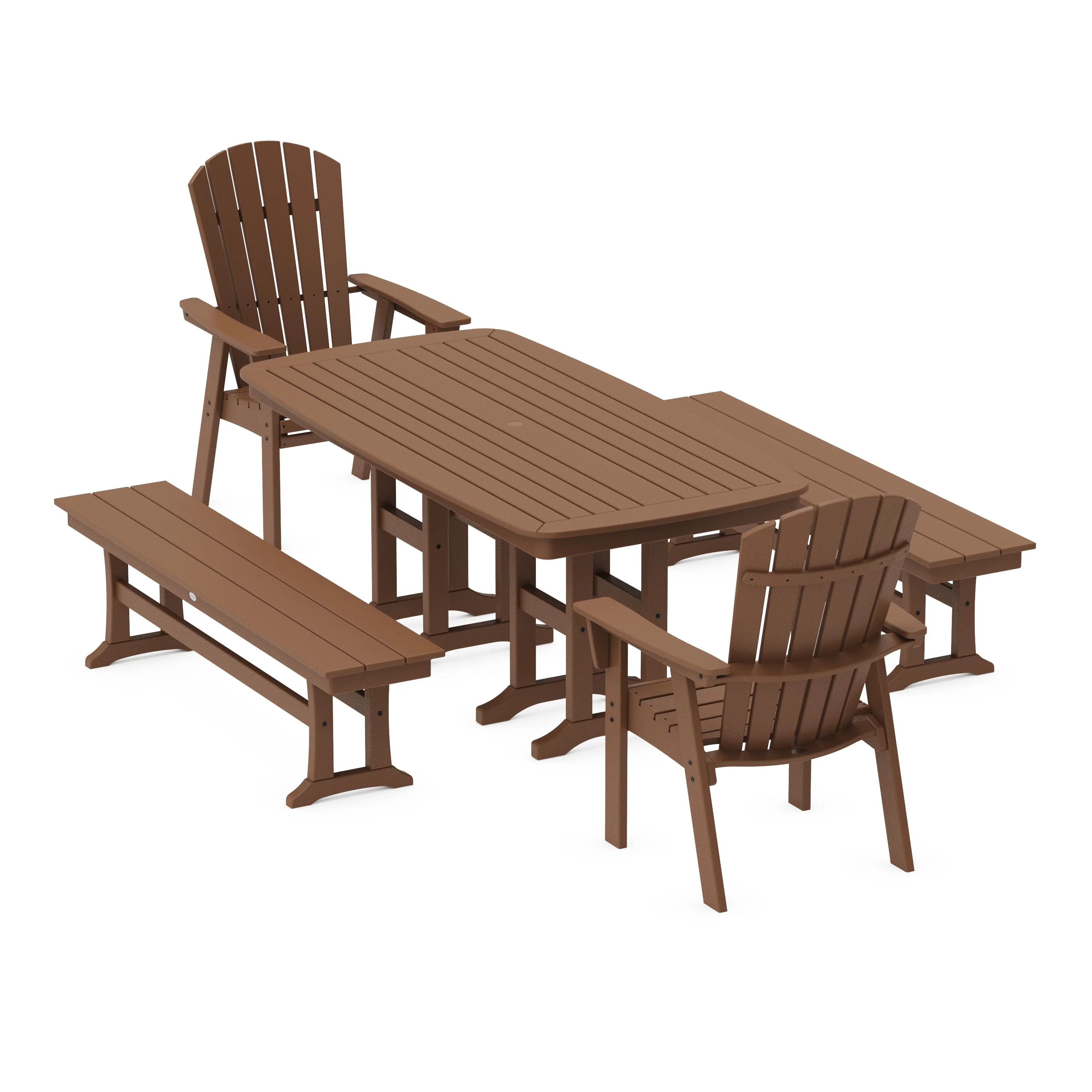 Nautical Curveback Adirondack 5-Piece Dining Set with Benches - Image 7