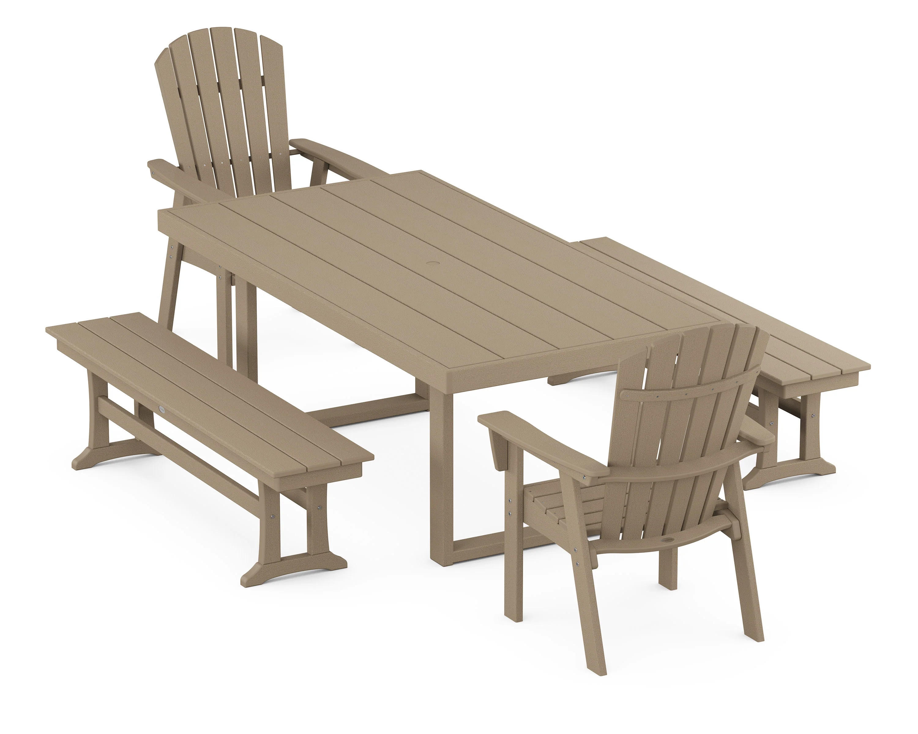 Nautical Curveback Adirondack 5-Piece Dining Set with Benches - Image 5
