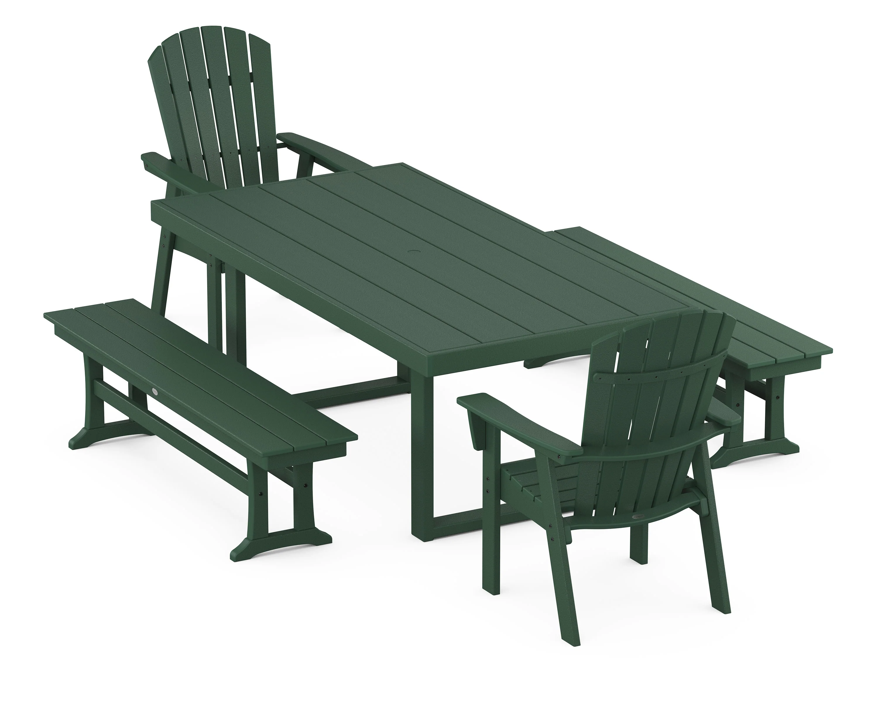 Nautical Curveback Adirondack 5-Piece Dining Set with Benches - Image 7