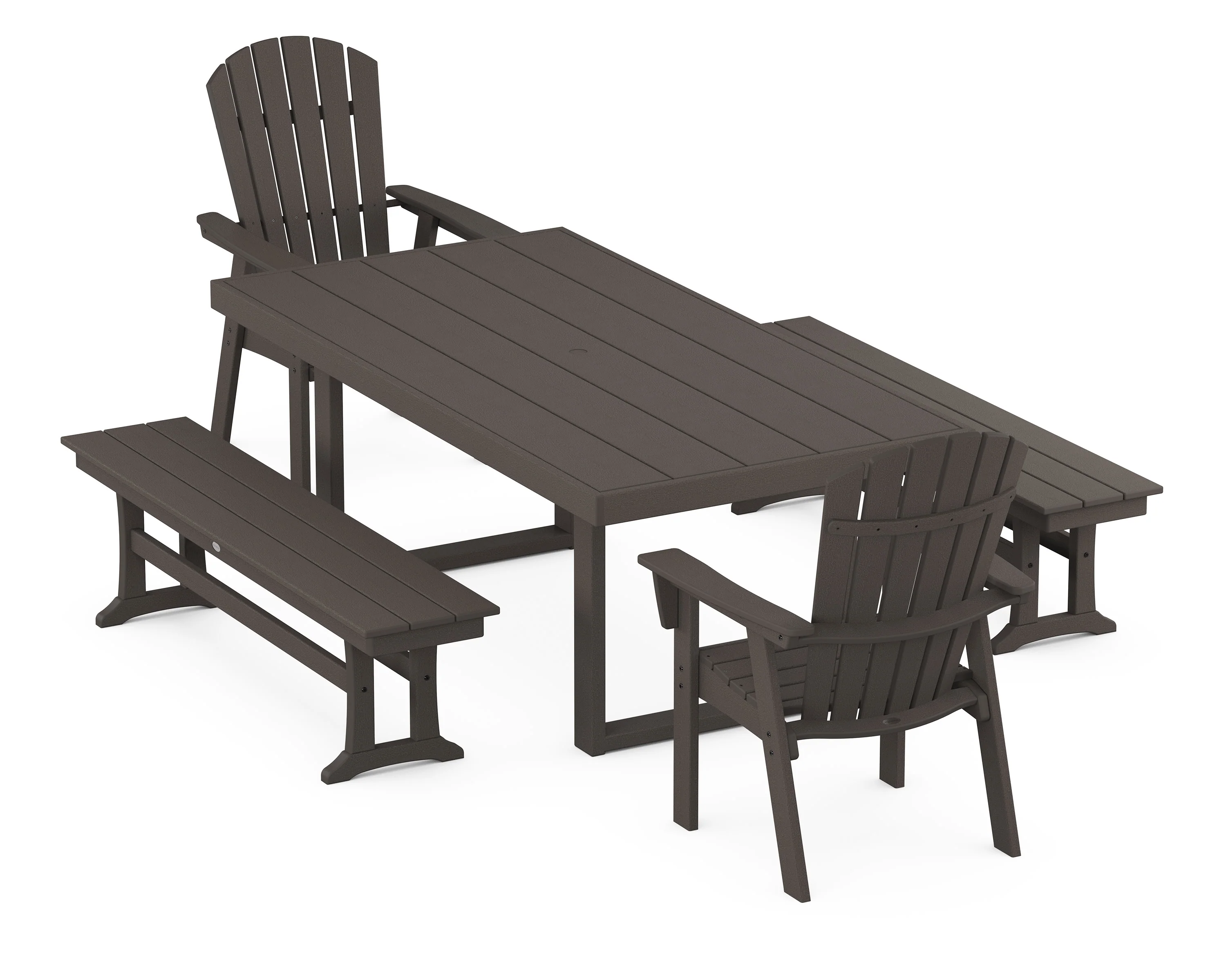 Nautical Curveback Adirondack 5-Piece Dining Set with Benches - Image 9