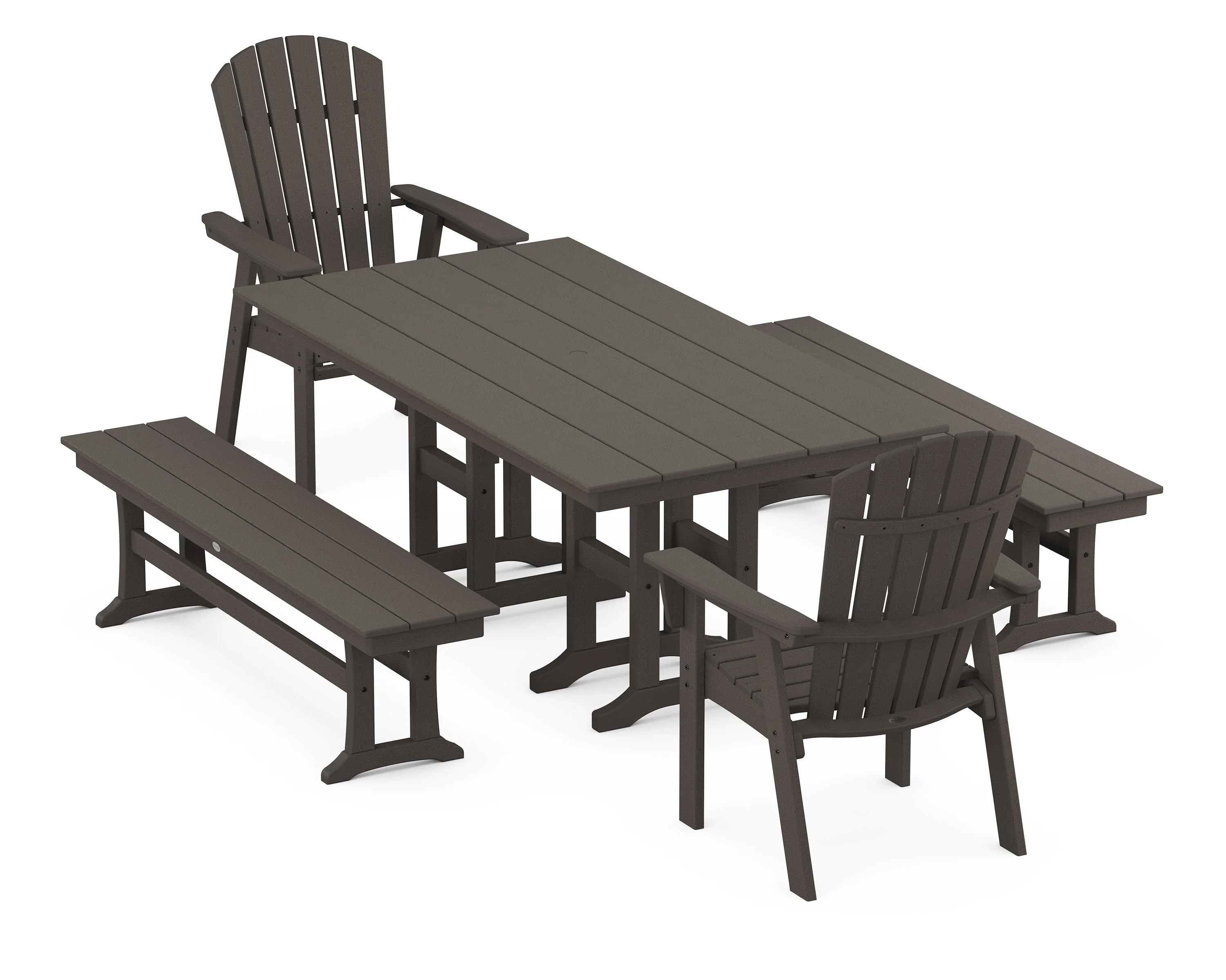 Nautical Curveback Adirondack 5-Piece Farmhouse Dining Set with Benches - Image 6