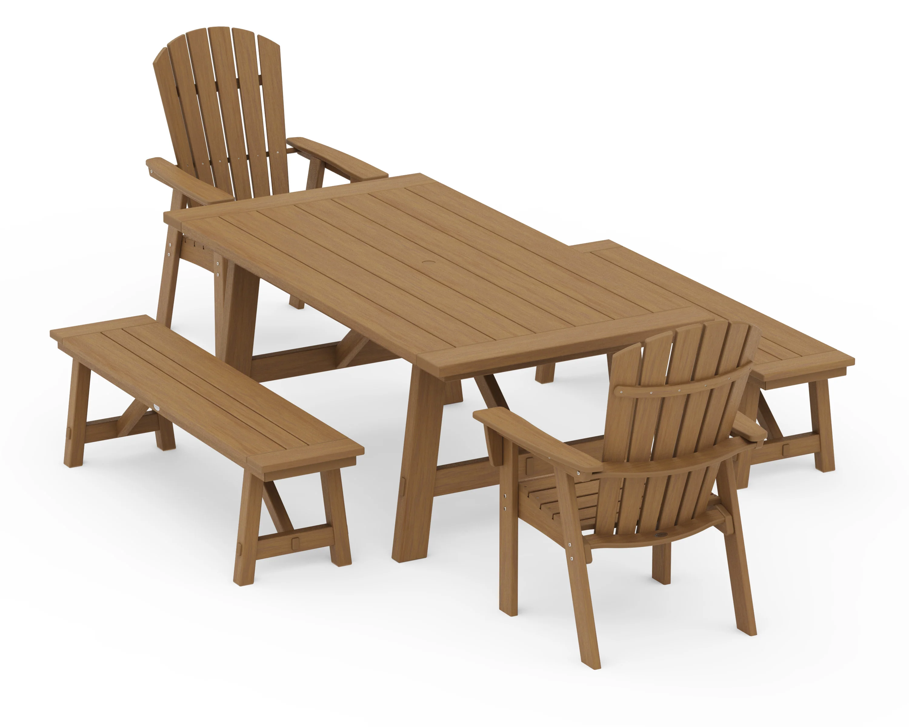 Nautical Curveback Adirondack 5-Piece Rustic Farmhouse Dining Set With Benches - Image 15