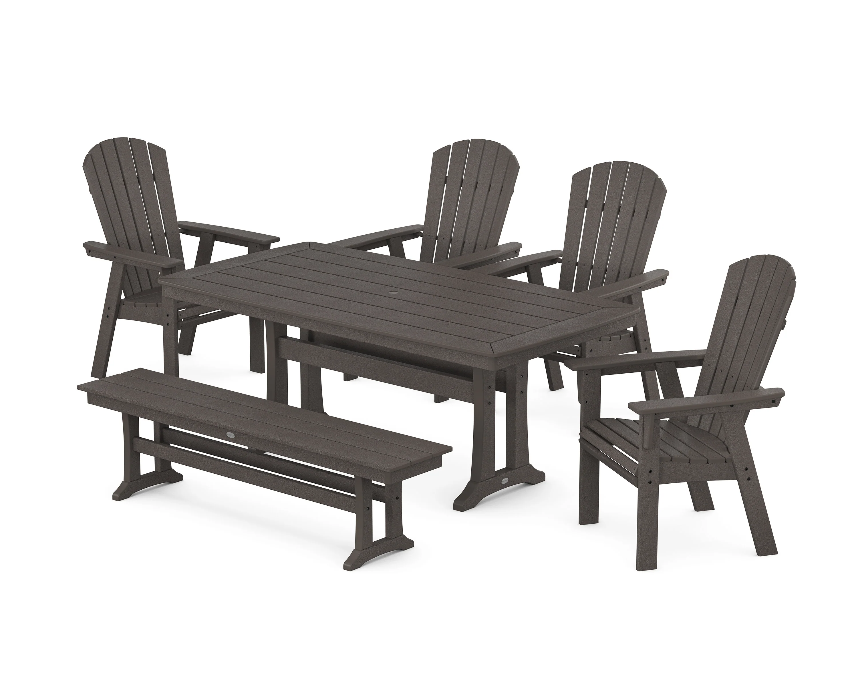 Nautical Curveback Adirondack 6-Piece Dining Set with Trestle Legs and Bench - Image 10