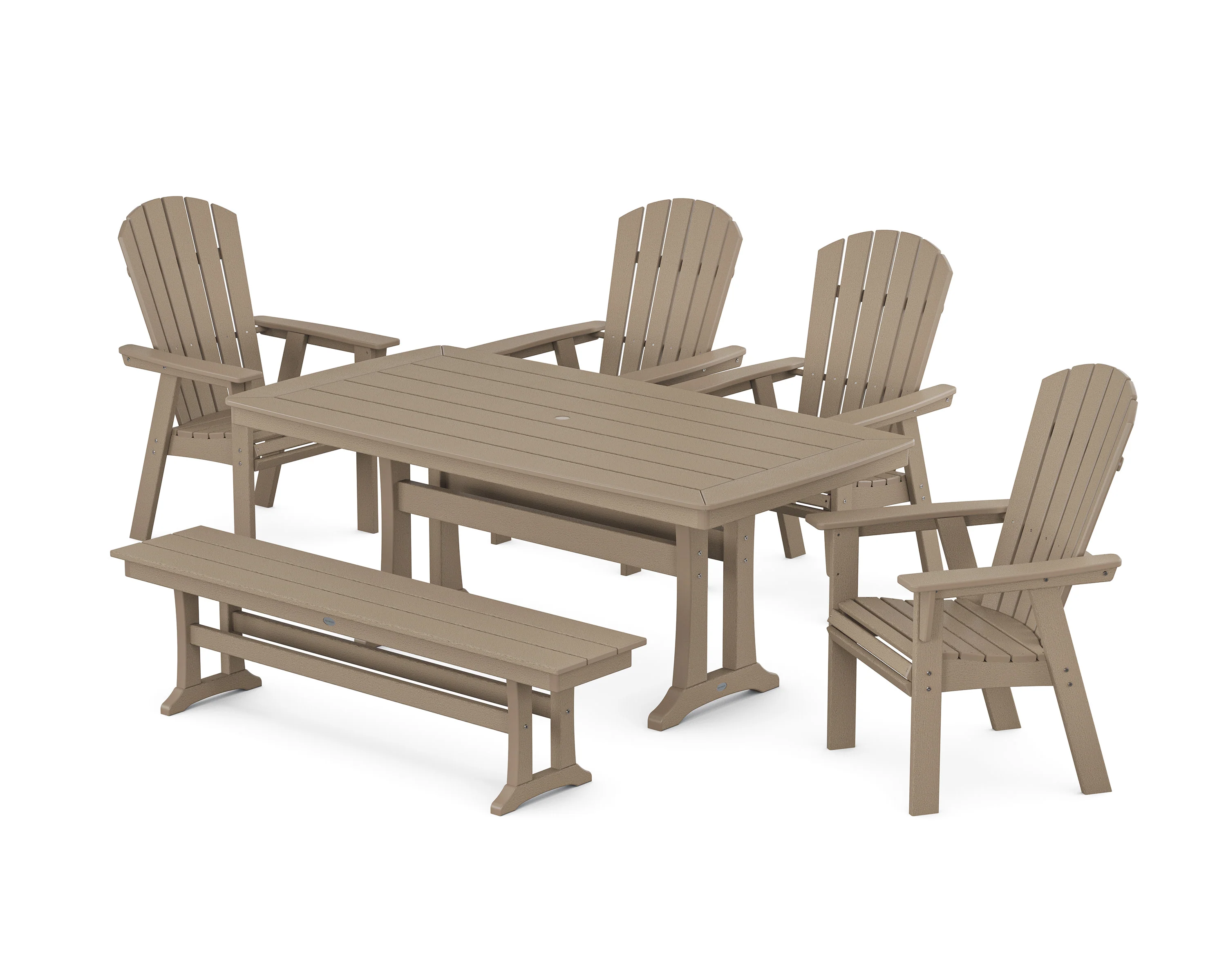 Nautical Curveback Adirondack 6-Piece Dining Set with Trestle Legs and Bench - Image 11