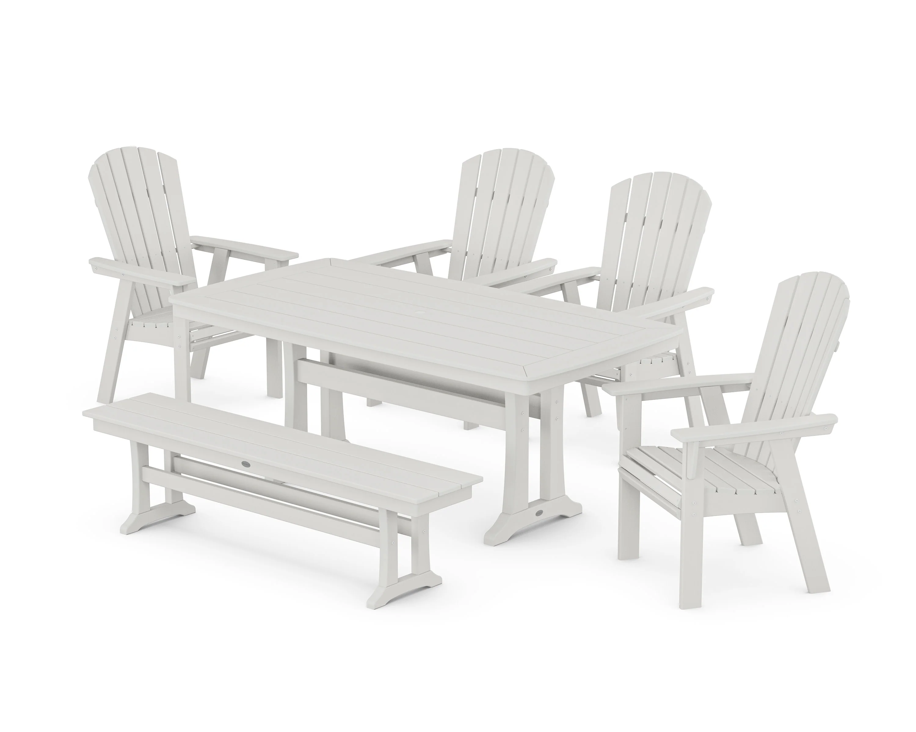 Nautical Curveback Adirondack 6-Piece Dining Set with Trestle Legs and Bench - Image 12