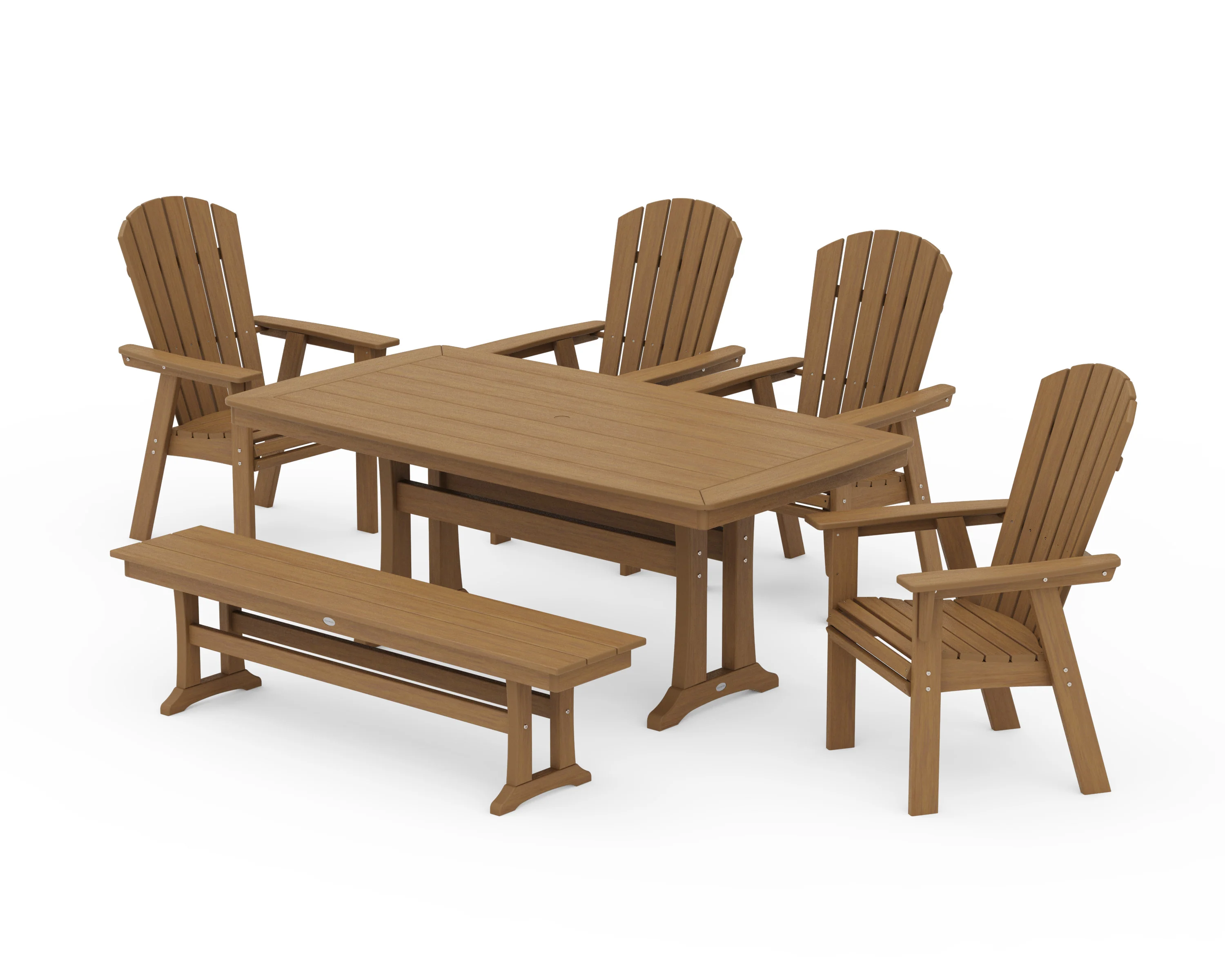 Nautical Curveback Adirondack 6-Piece Dining Set with Trestle Legs and Bench - Image 13