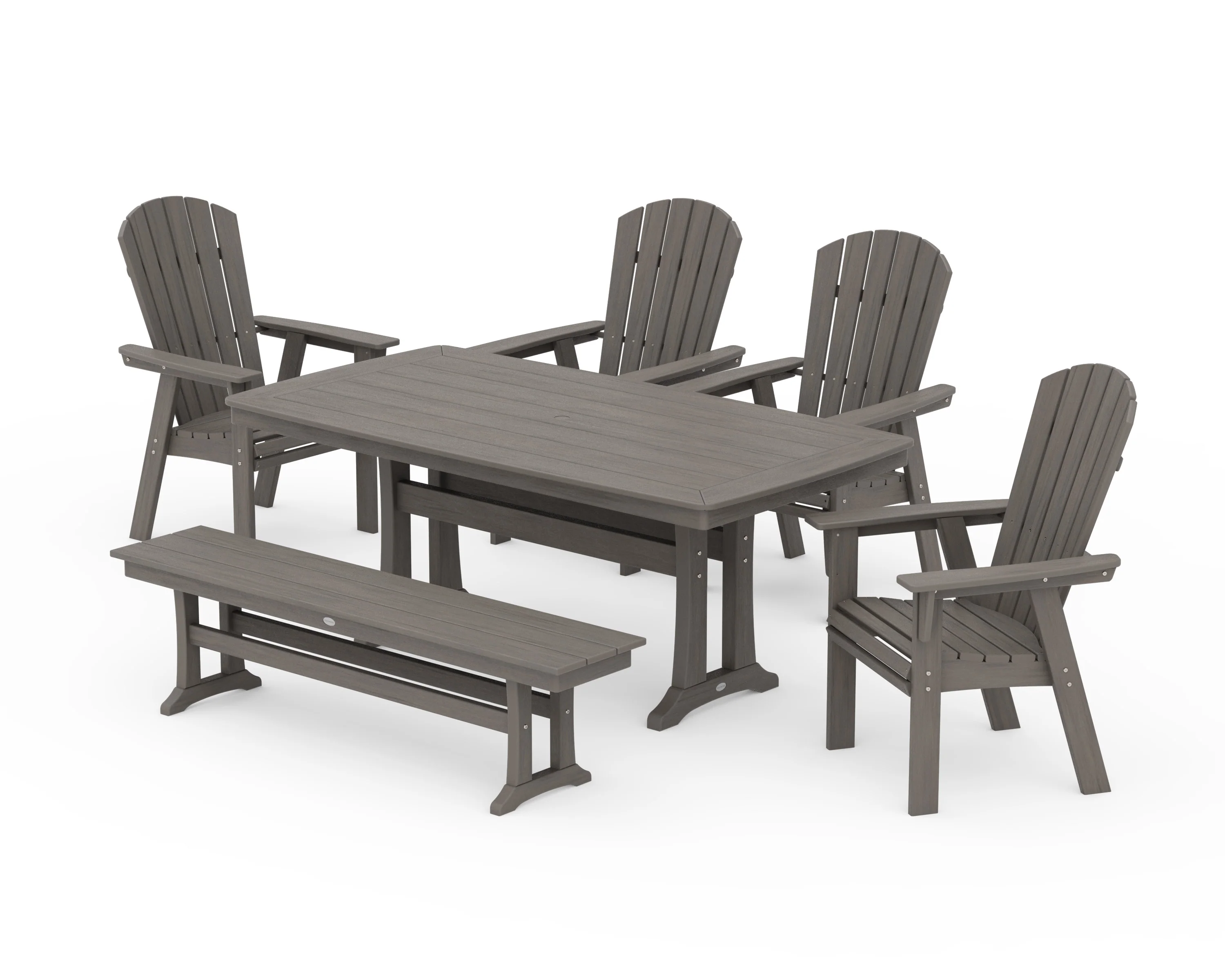 Nautical Curveback Adirondack 6-Piece Dining Set with Trestle Legs and Bench - Image 14