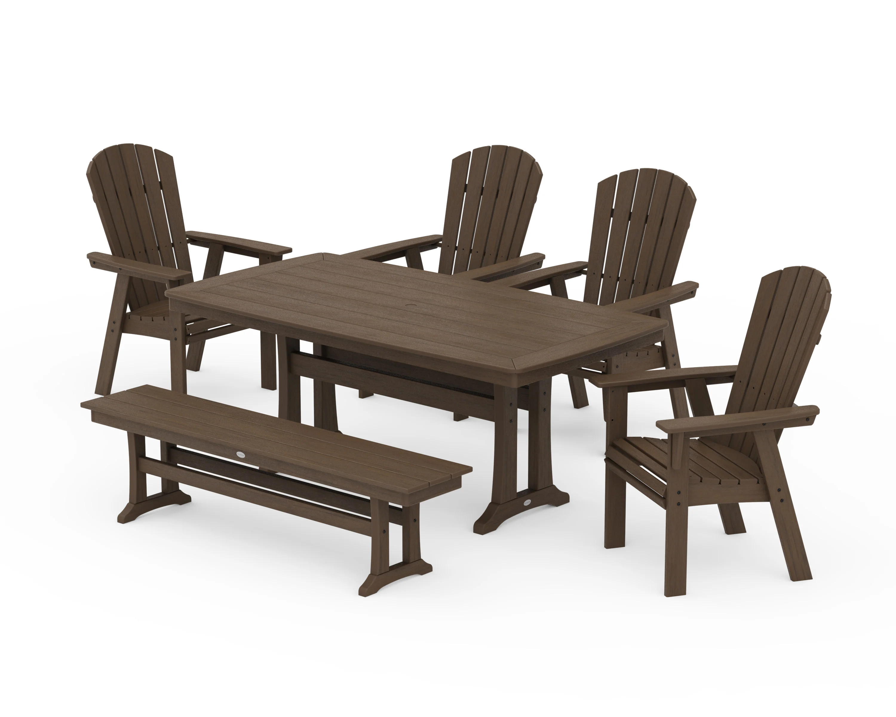 Nautical Curveback Adirondack 6-Piece Dining Set with Trestle Legs and Bench - Image 15