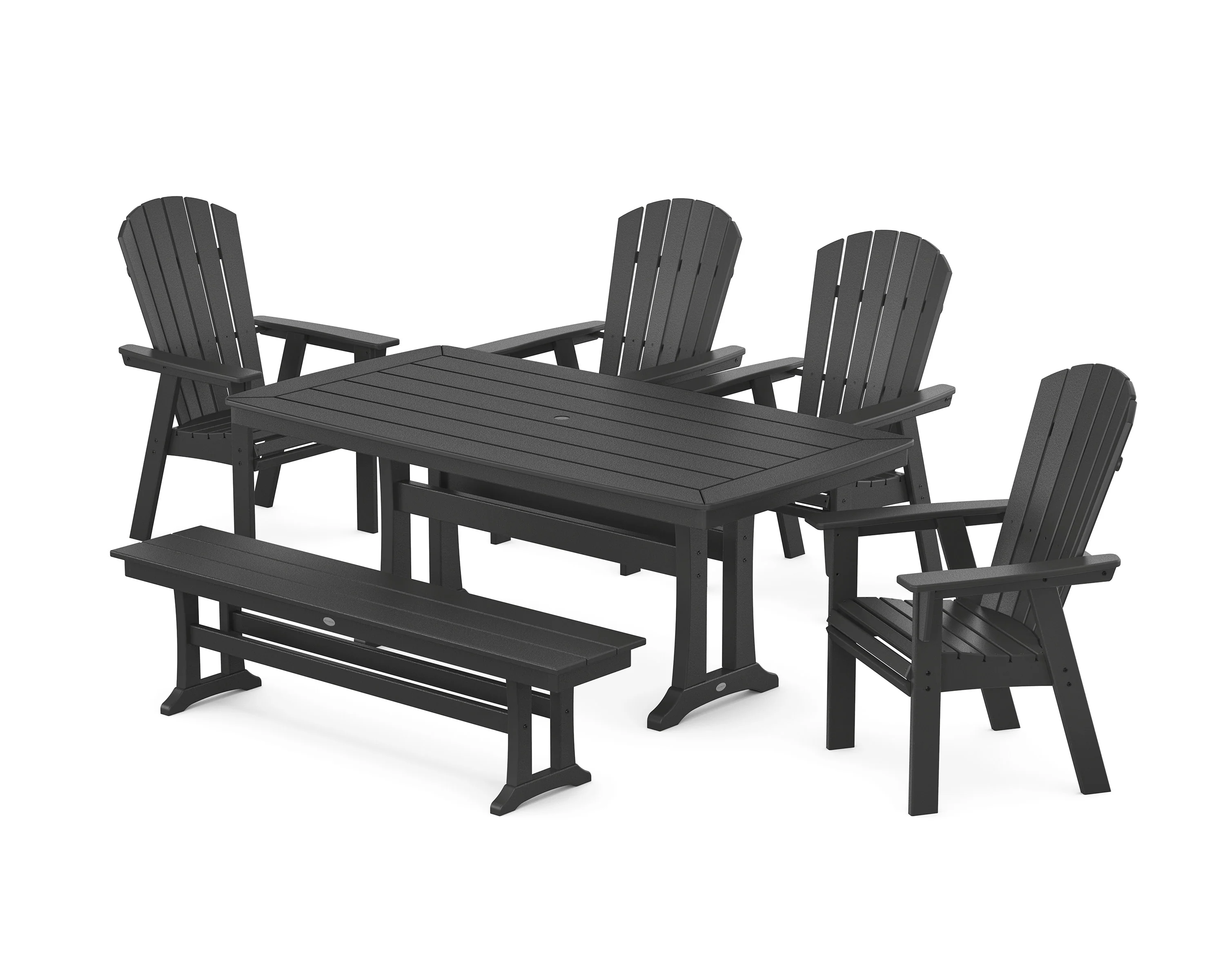 Nautical Curveback Adirondack 6-Piece Dining Set with Trestle Legs and Bench - Image 4