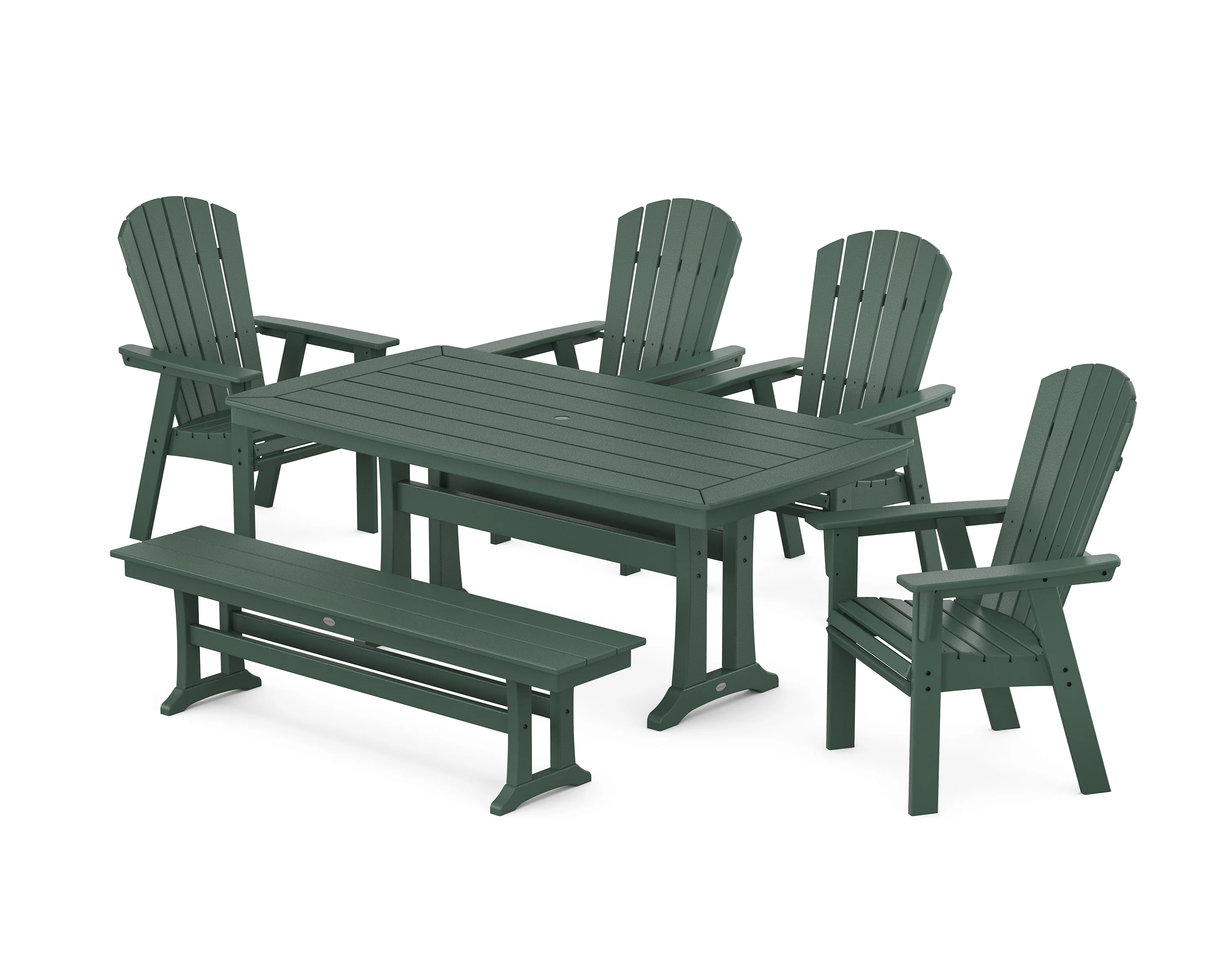 Nautical Curveback Adirondack 6-Piece Dining Set with Trestle Legs and Bench - Image 5