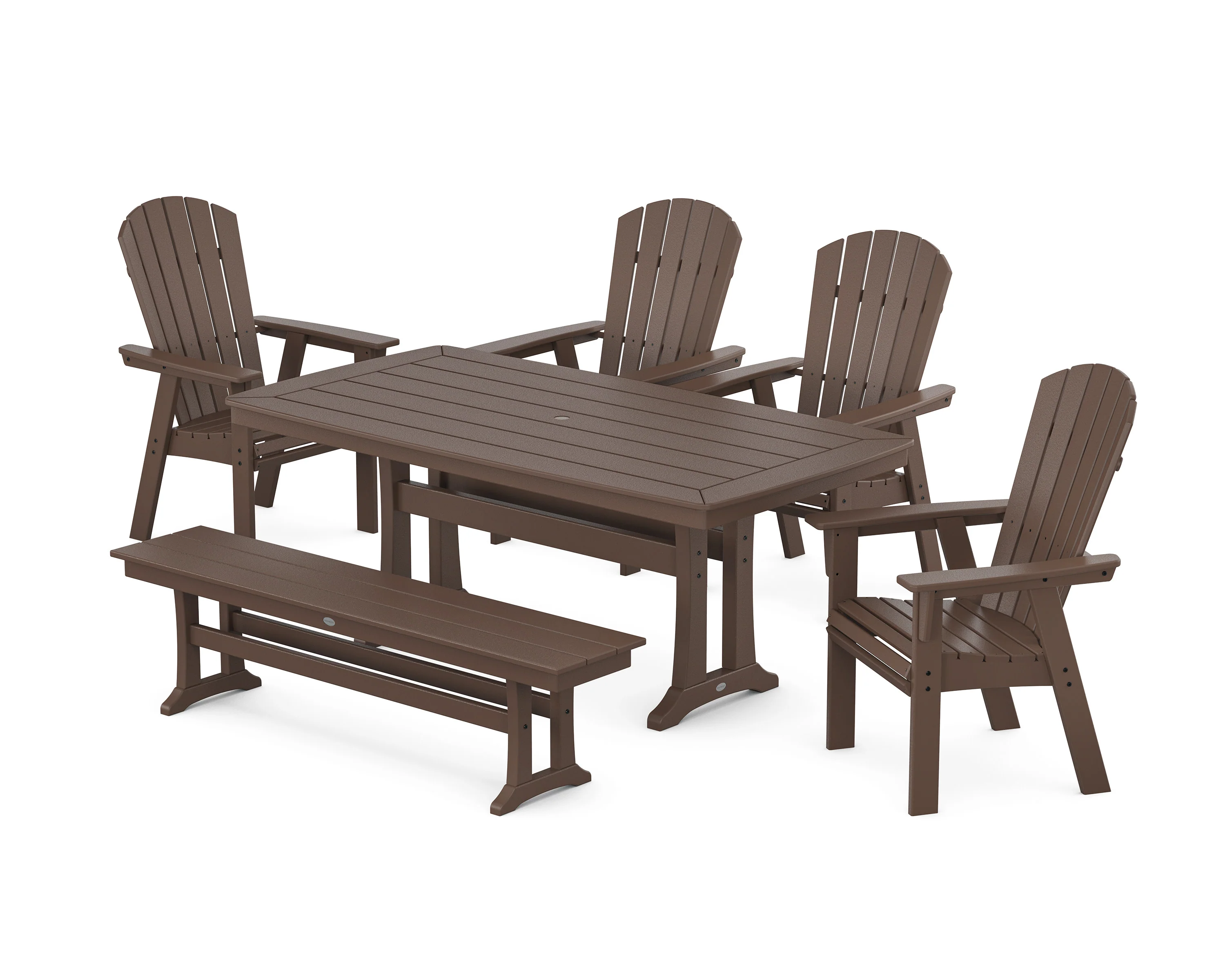Nautical Curveback Adirondack 6-Piece Dining Set with Trestle Legs and Bench - Image 6