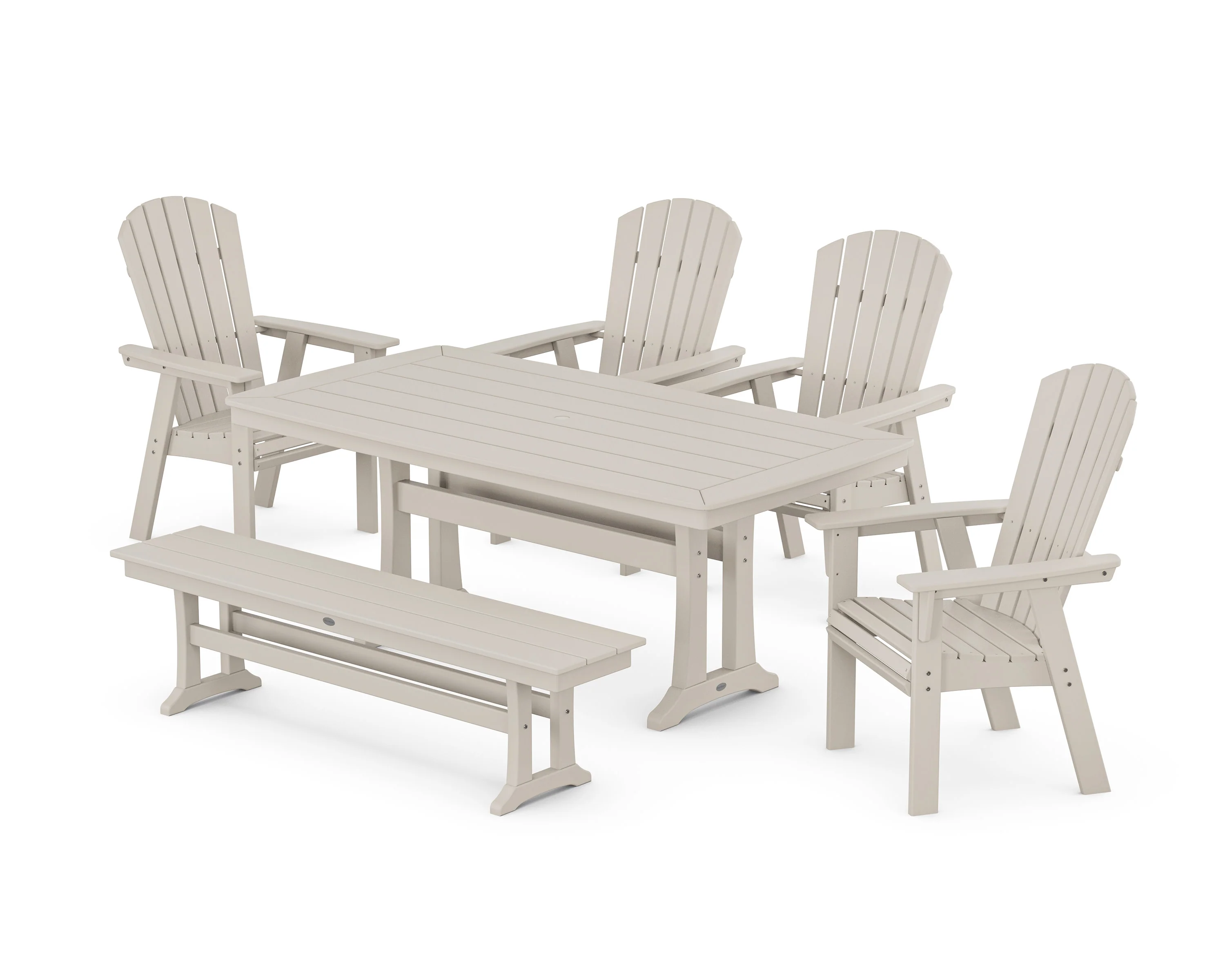 Nautical Curveback Adirondack 6-Piece Dining Set with Trestle Legs and Bench - Image 7