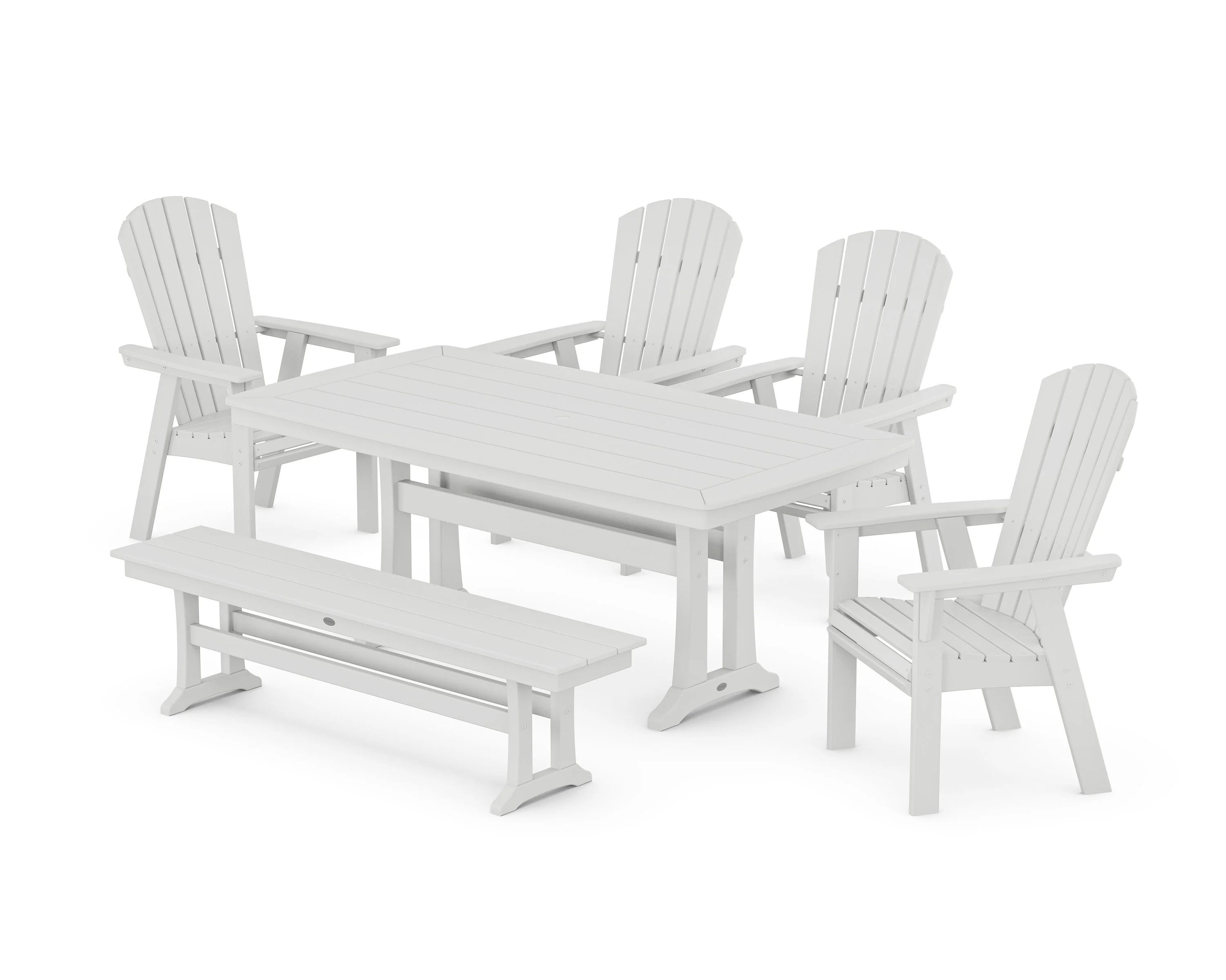Nautical Curveback Adirondack 6-Piece Dining Set with Trestle Legs and Bench - Image 9