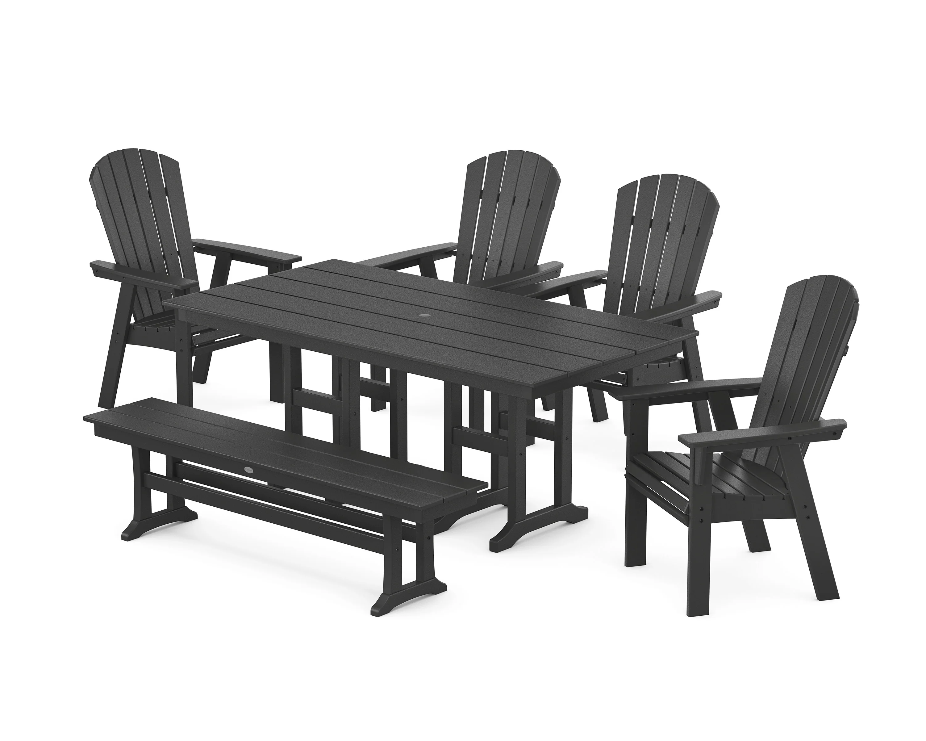 Nautical Curveback Adirondack 6-Piece Farmhouse Dining Set with Bench - Image 4