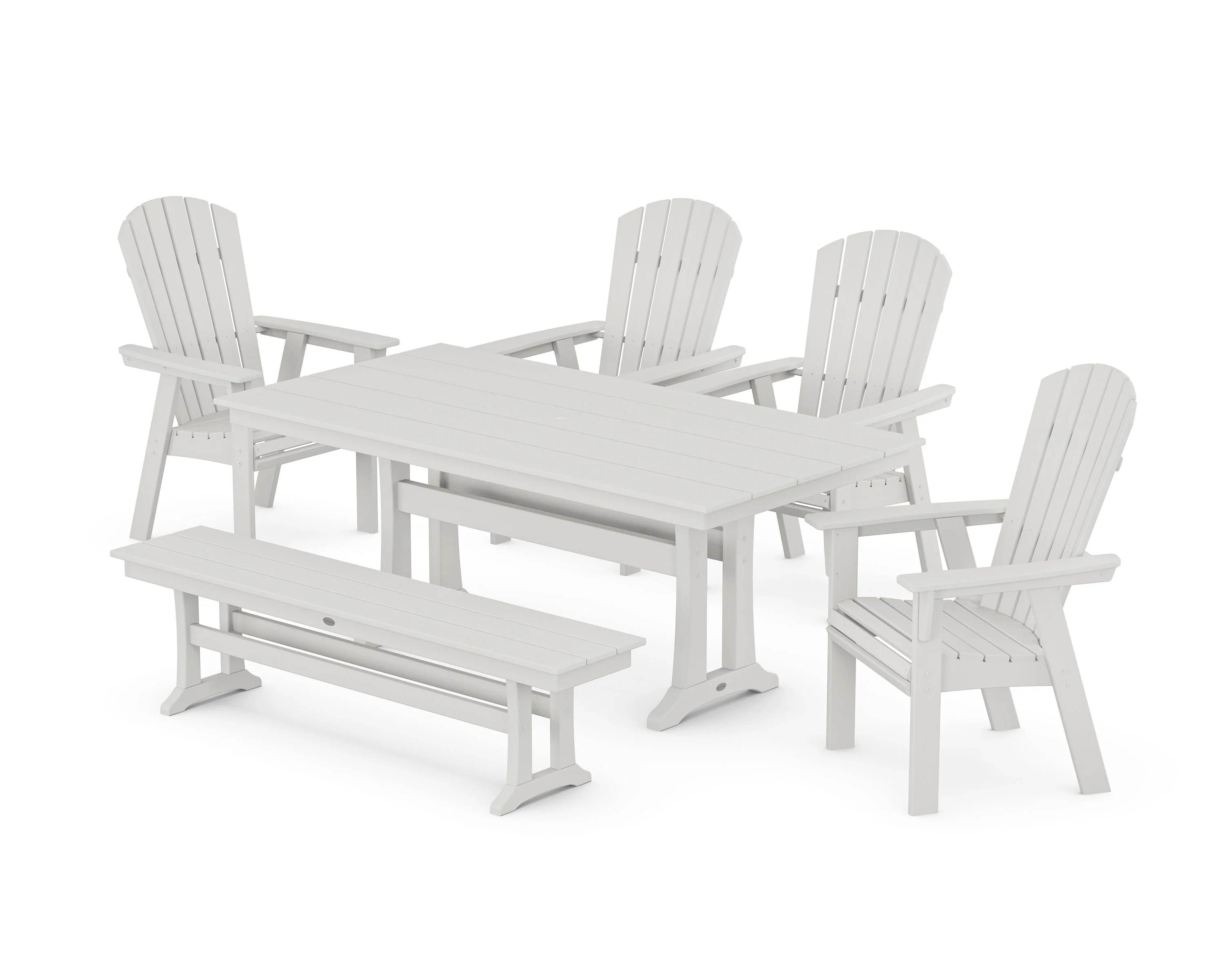 Nautical Curveback Adirondack 6-Piece Farmhouse Dining Set with Trestle Legs and Bench - Image 12