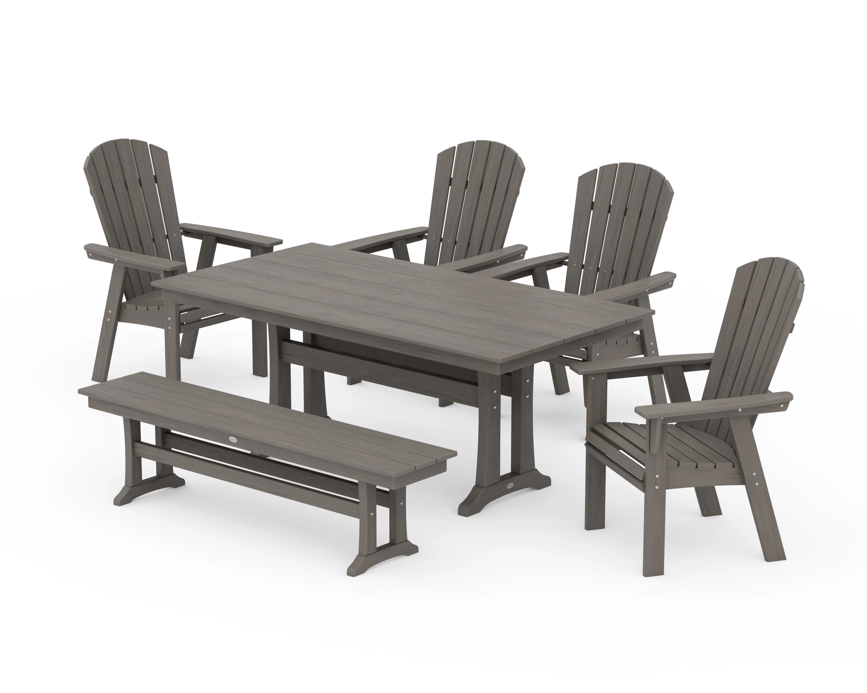 Nautical Curveback Adirondack 6-Piece Farmhouse Dining Set with Trestle Legs and Bench - Image 14