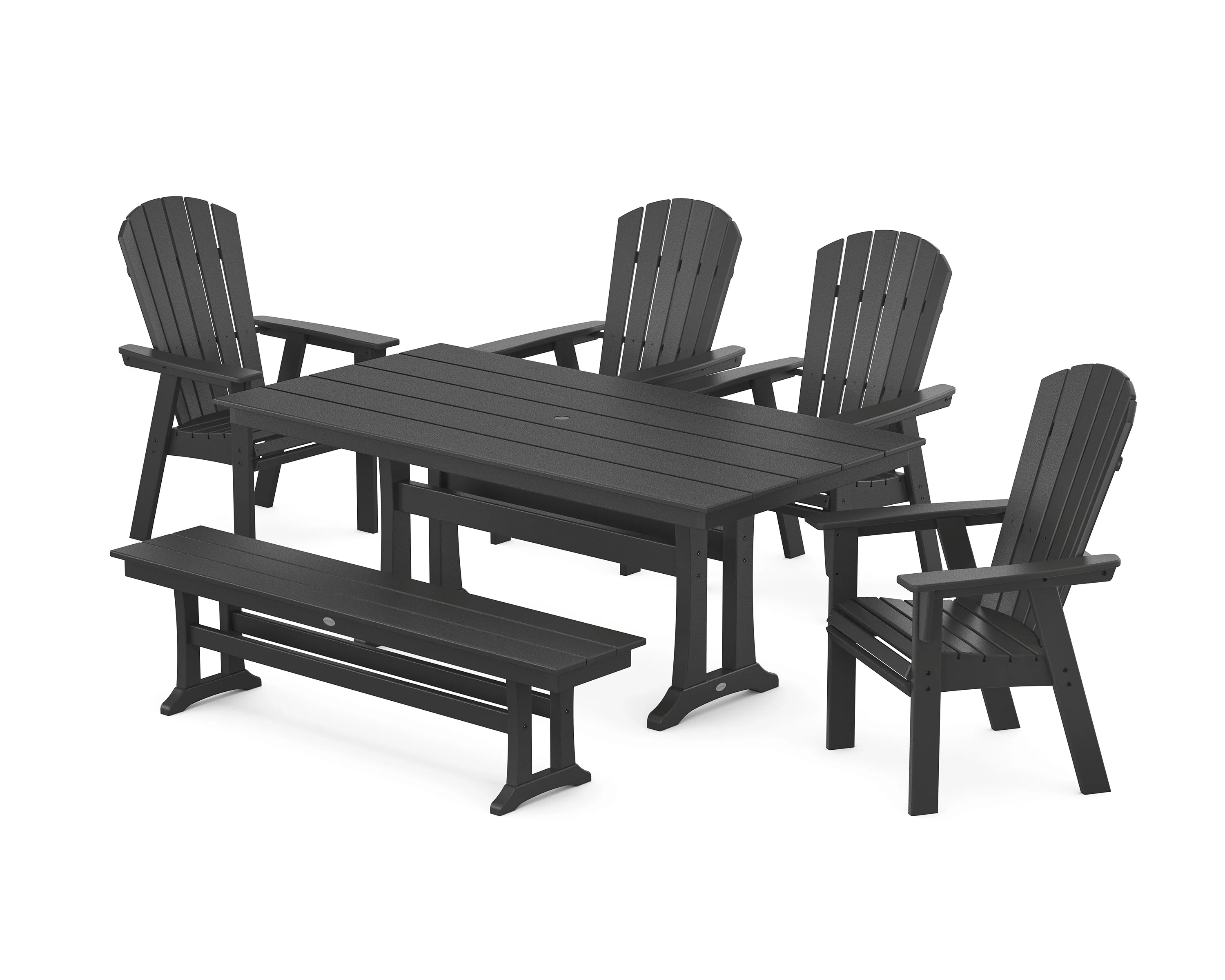 Nautical Curveback Adirondack 6-Piece Farmhouse Dining Set with Trestle Legs and Bench - Image 4