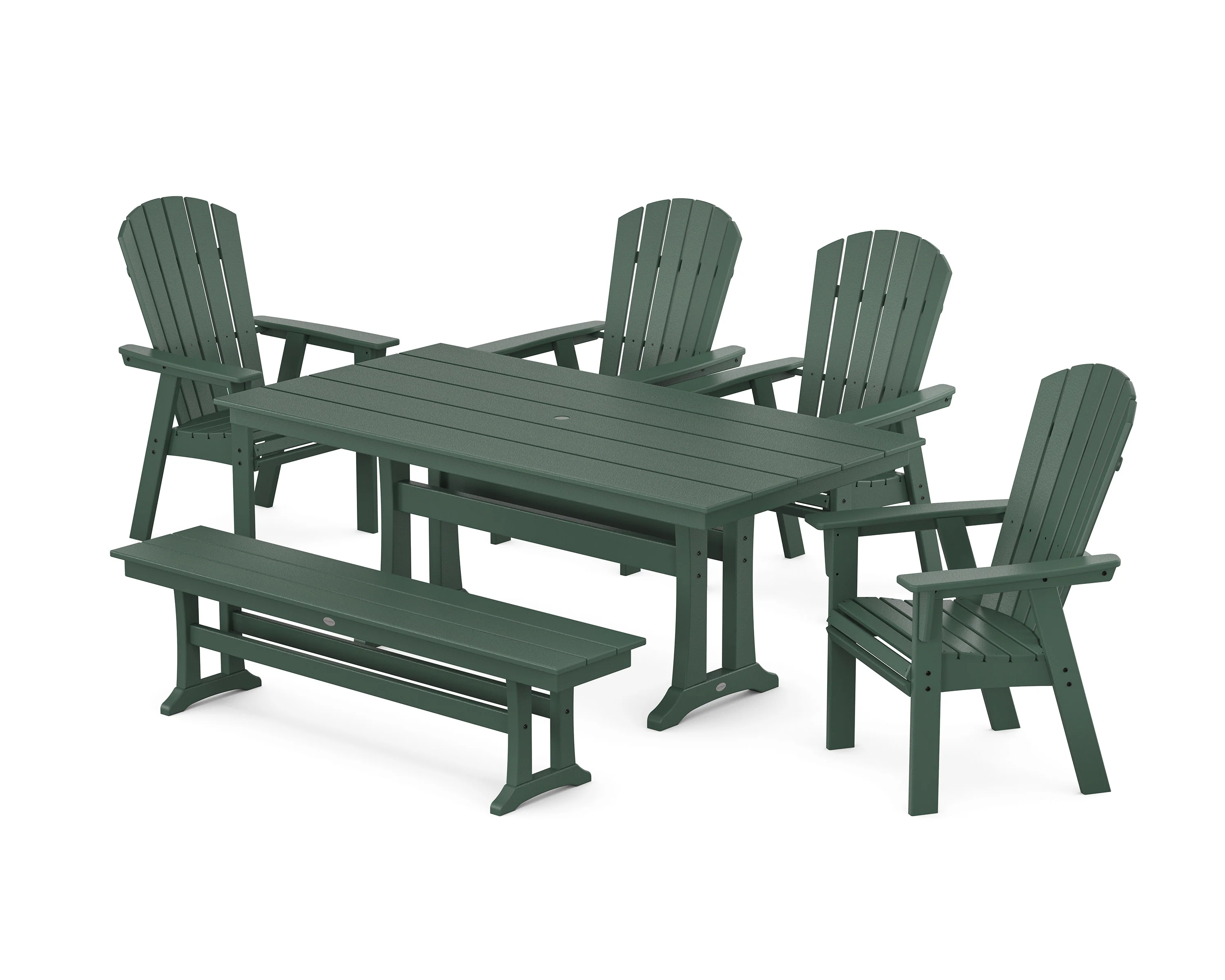 Nautical Curveback Adirondack 6-Piece Farmhouse Dining Set with Trestle Legs and Bench - Image 5