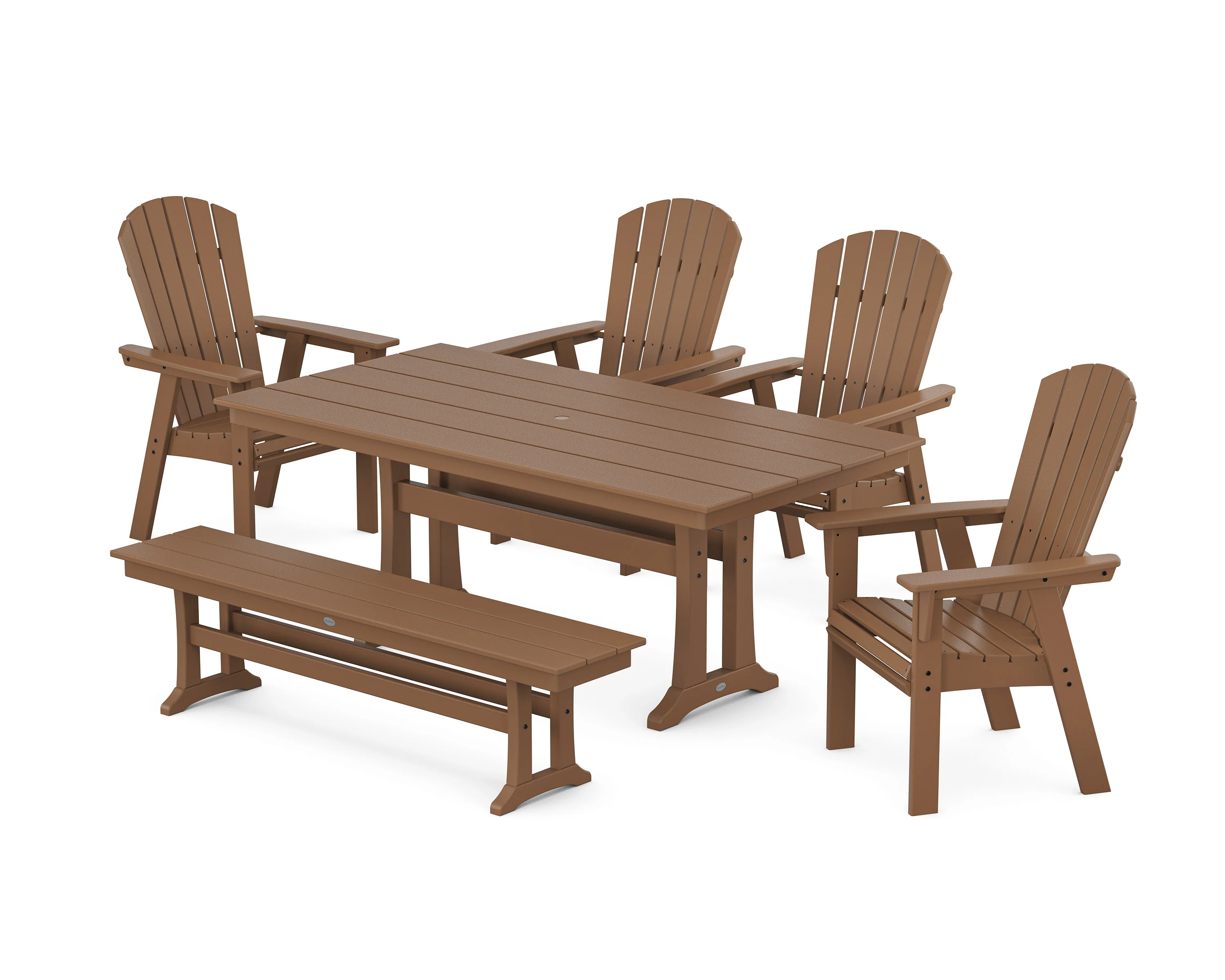 Nautical Curveback Adirondack 6-Piece Farmhouse Dining Set with Trestle Legs and Bench - Image 8