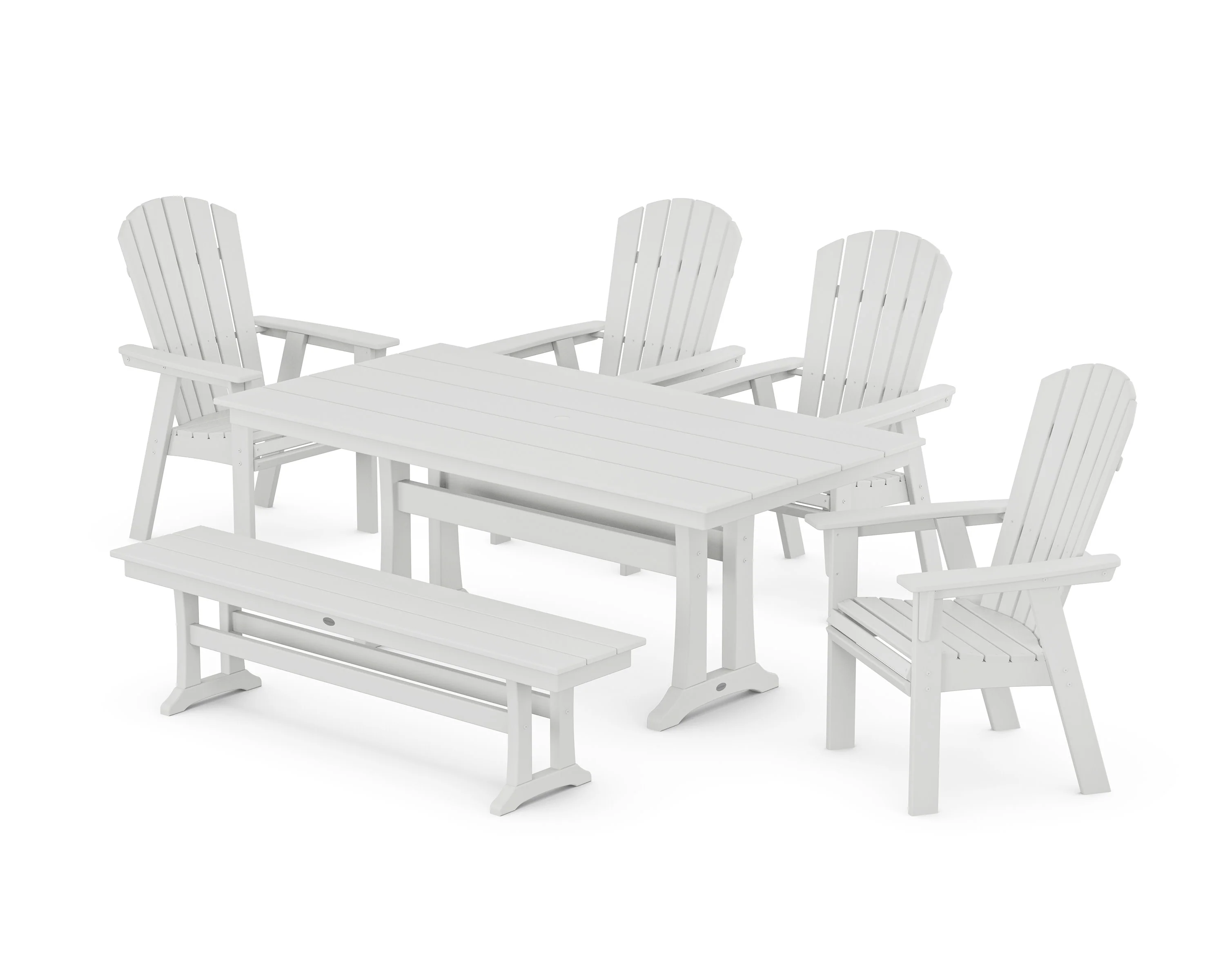 Nautical Curveback Adirondack 6-Piece Farmhouse Dining Set with Trestle Legs and Bench - Image 9