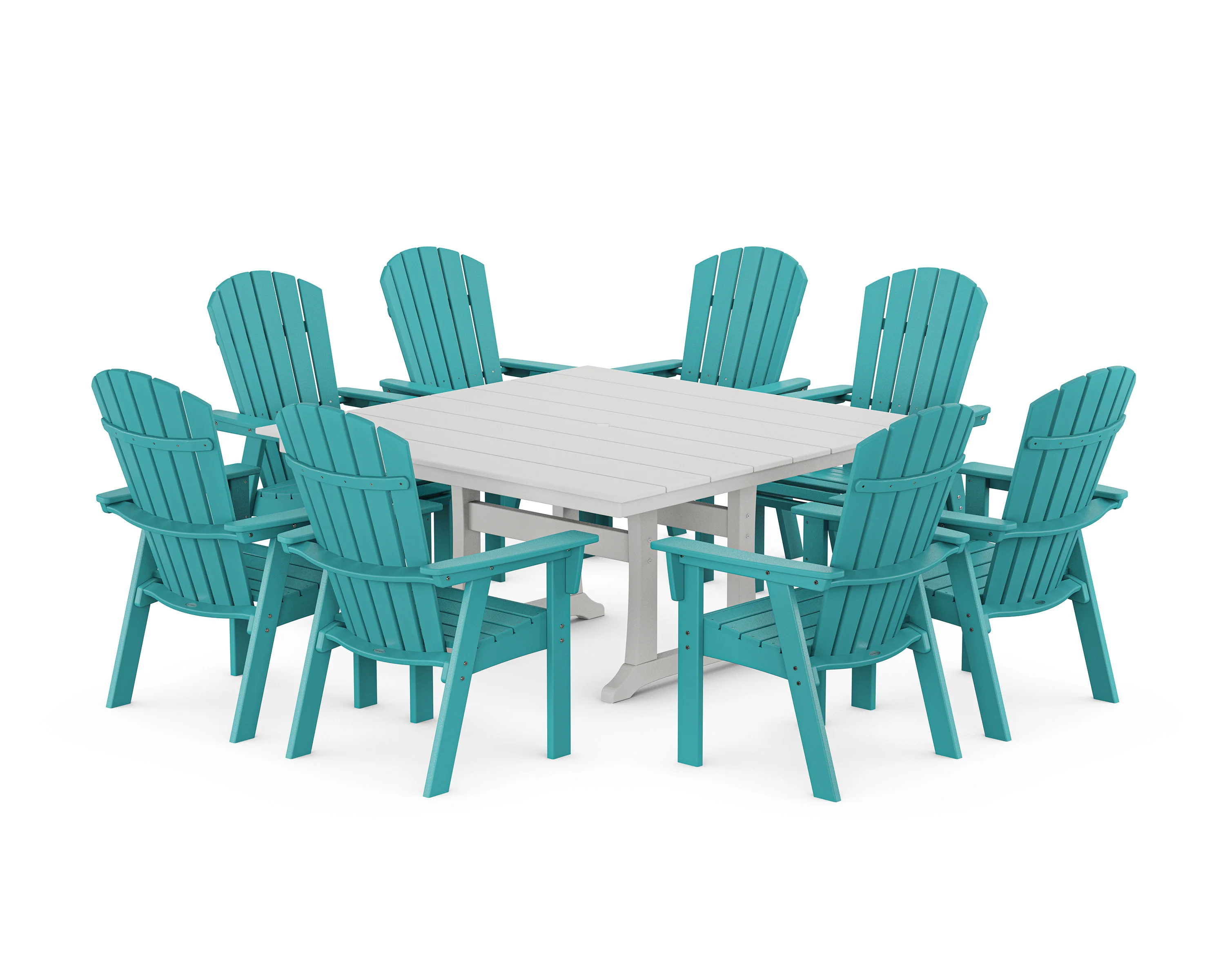 Nautical Curveback Adirondack 9-Piece Square Dining Set with Trestle Legs - Image 14