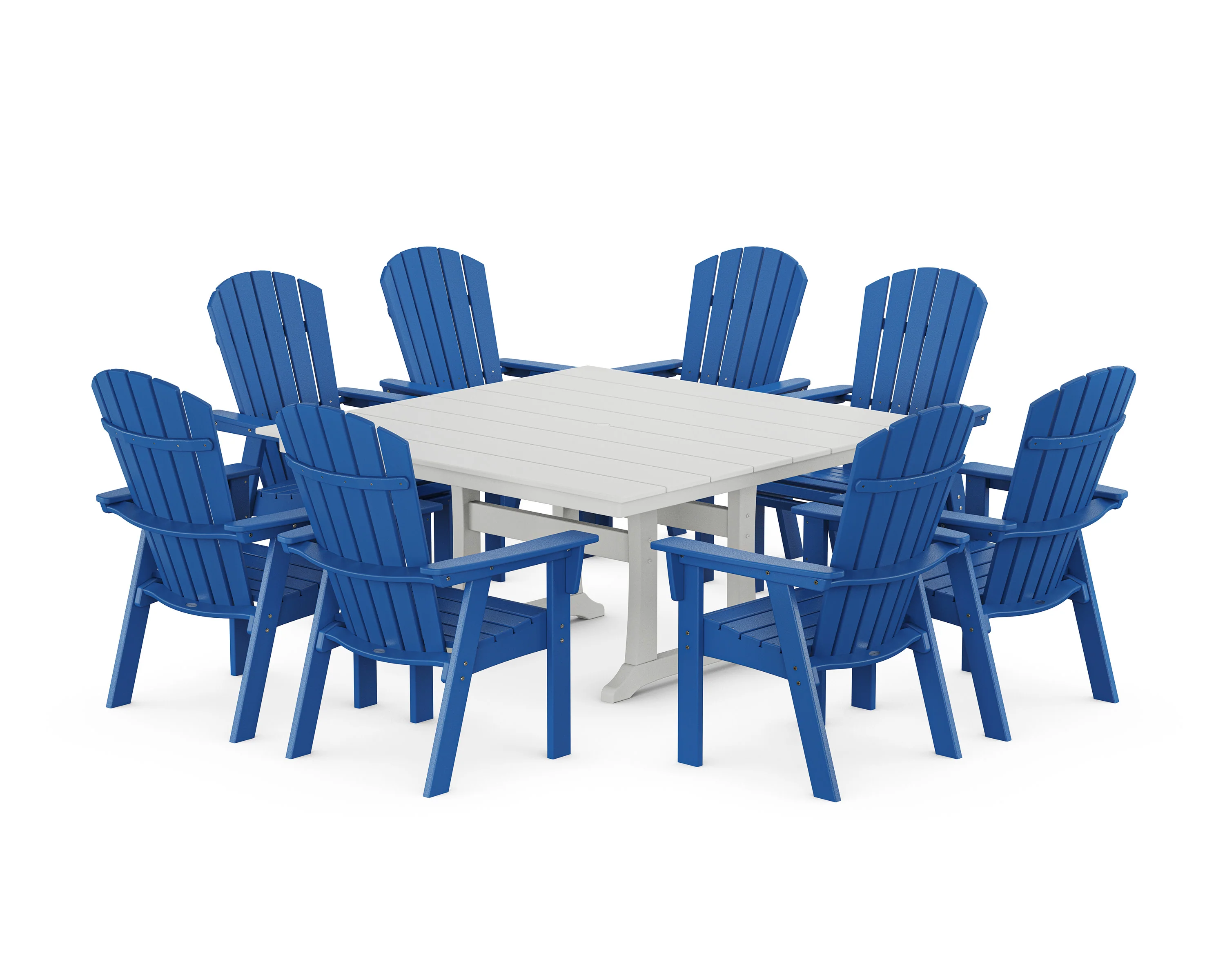 Nautical Curveback Adirondack 9-Piece Square Dining Set with Trestle Legs - Image 16