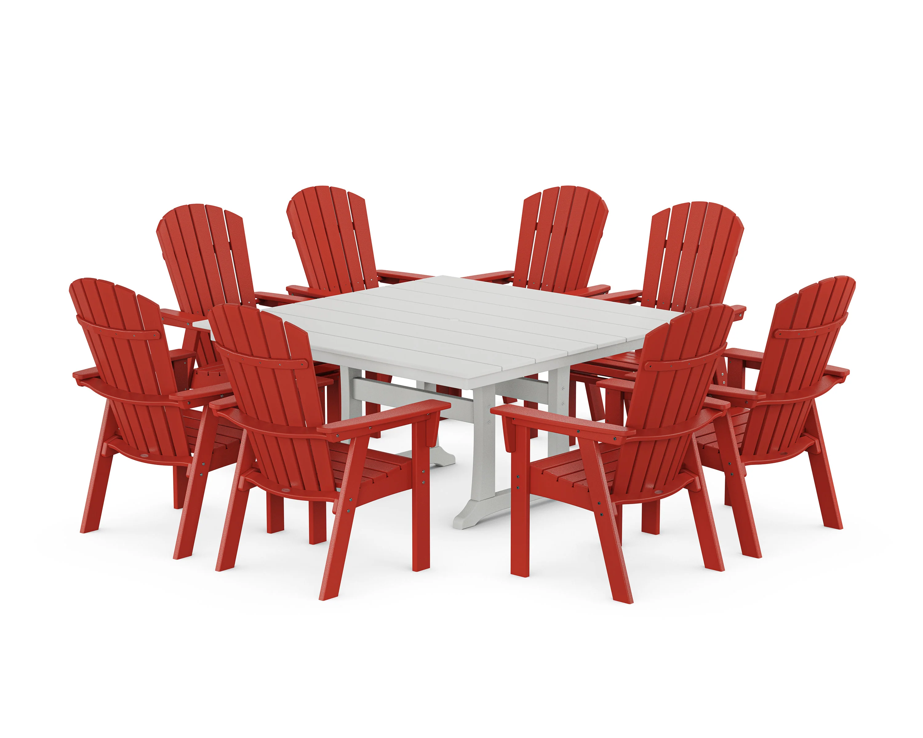 Nautical Curveback Adirondack 9-Piece Square Dining Set with Trestle Legs - Image 17