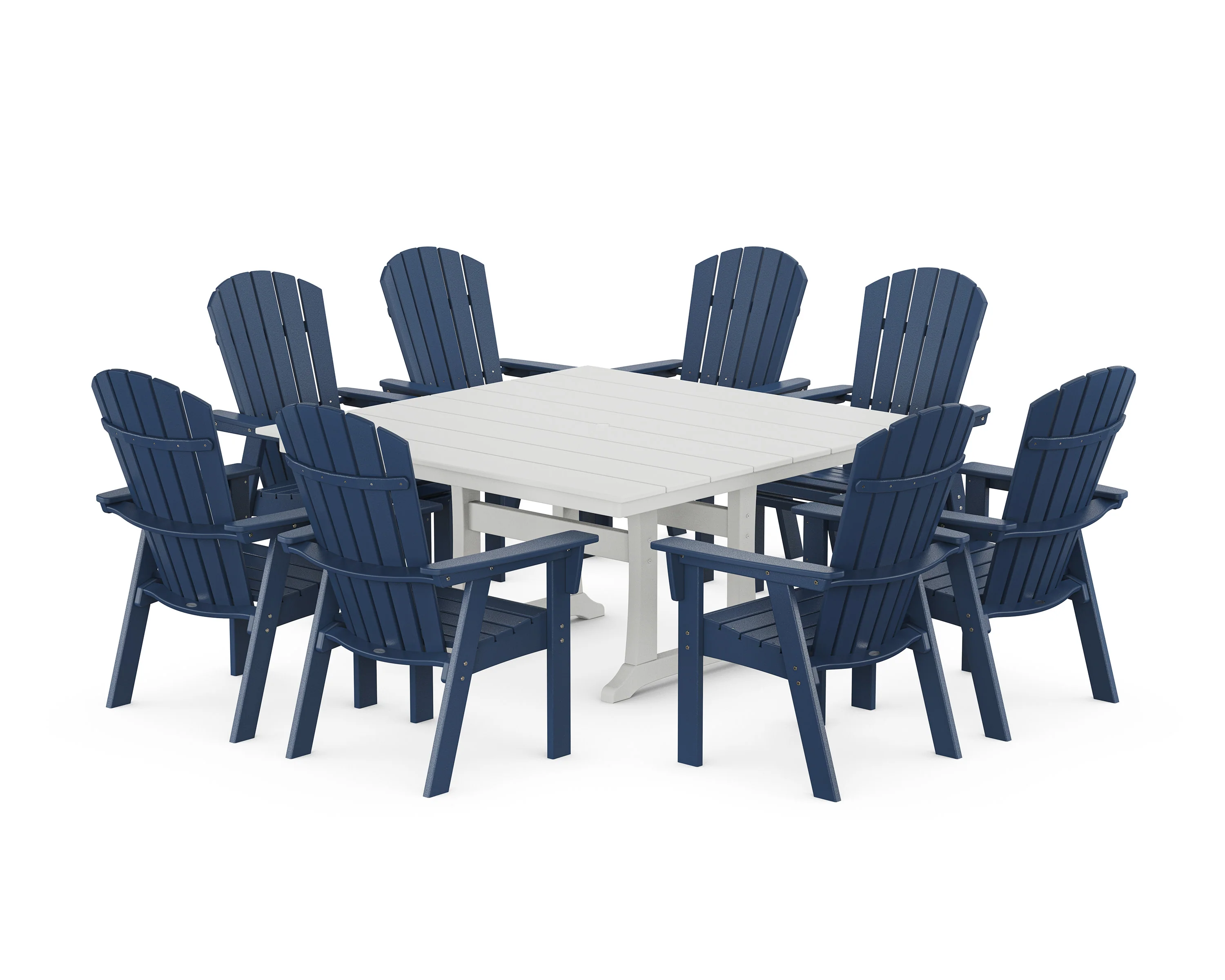 Nautical Curveback Adirondack 9-Piece Square Dining Set with Trestle Legs - Image 18