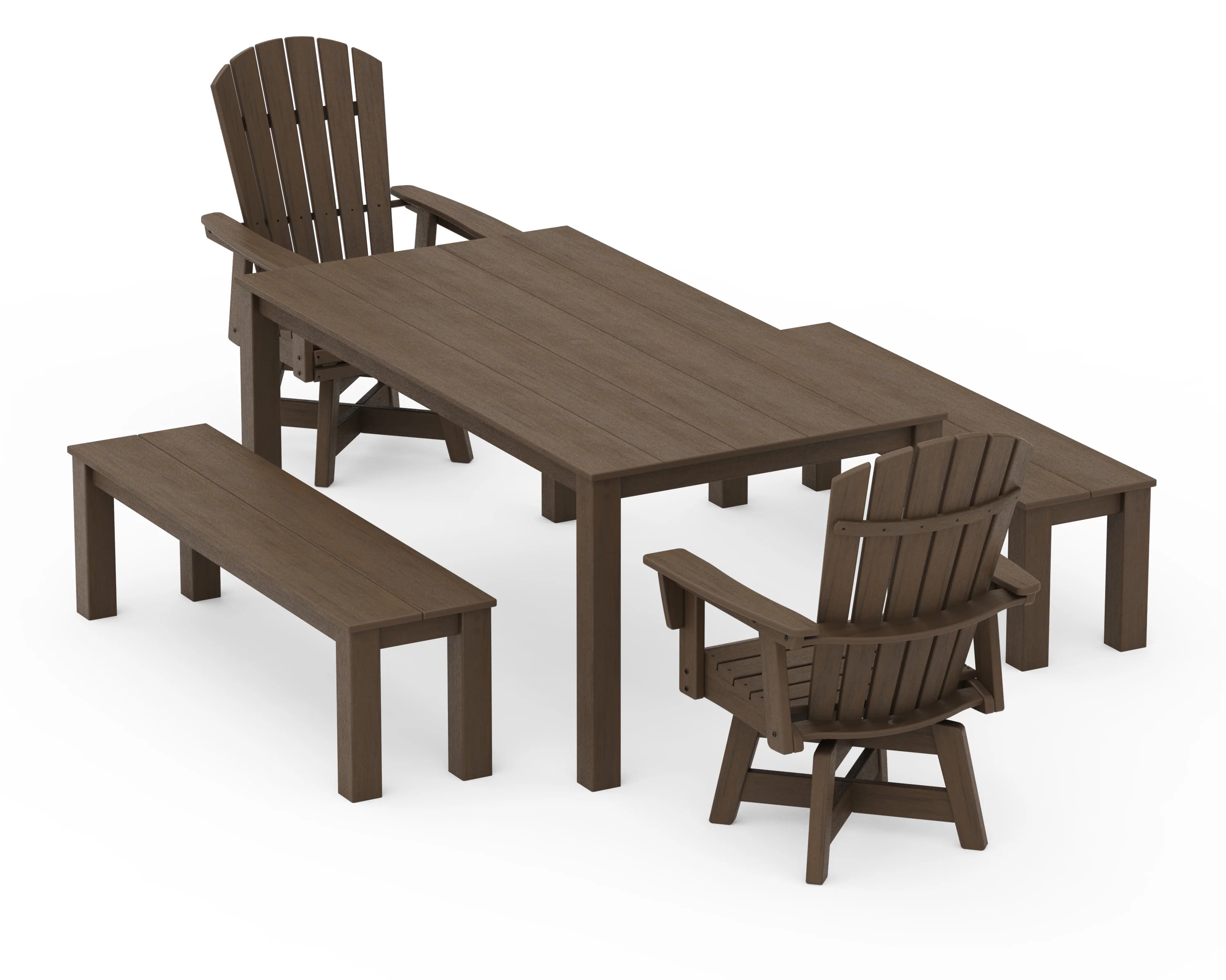 Nautical Curveback Adirondack Swivel 5-Piece Parsons Dining Set with Benches - Image 11