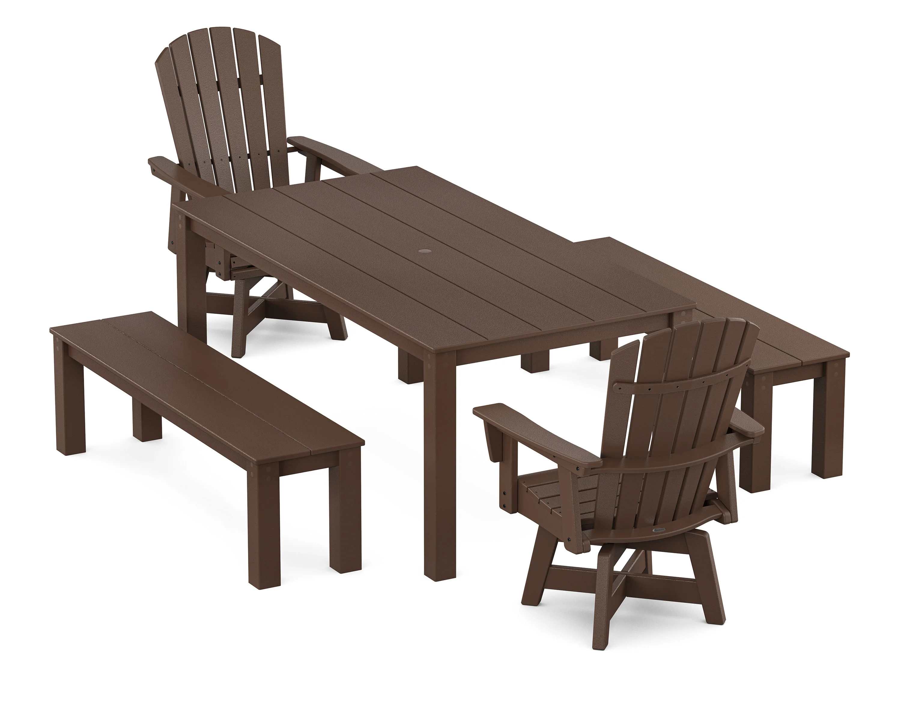 Nautical Curveback Adirondack Swivel 5-Piece Parsons Dining Set with Benches - Image 5