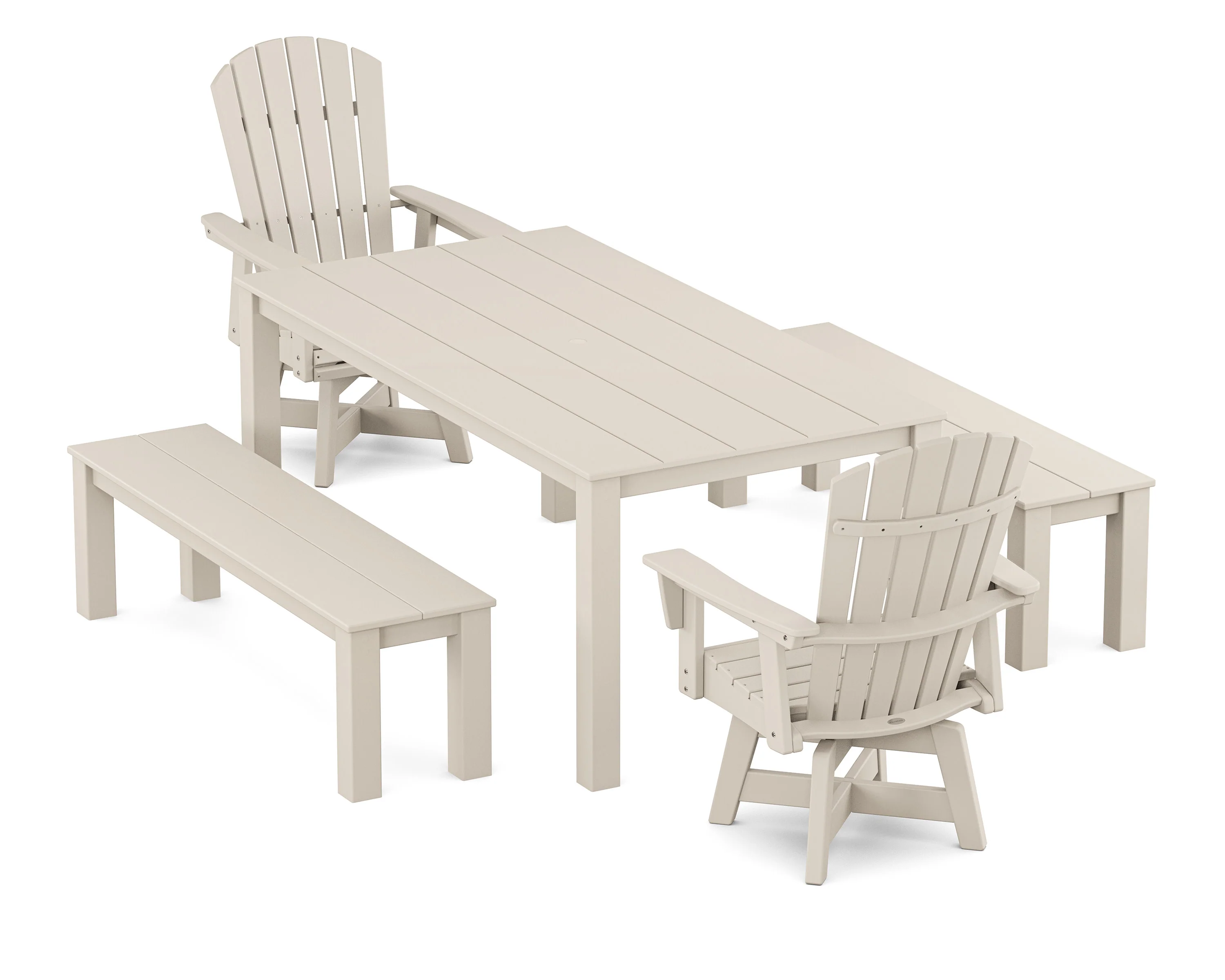 Nautical Curveback Adirondack Swivel 5-Piece Parsons Dining Set with Benches - Image 6