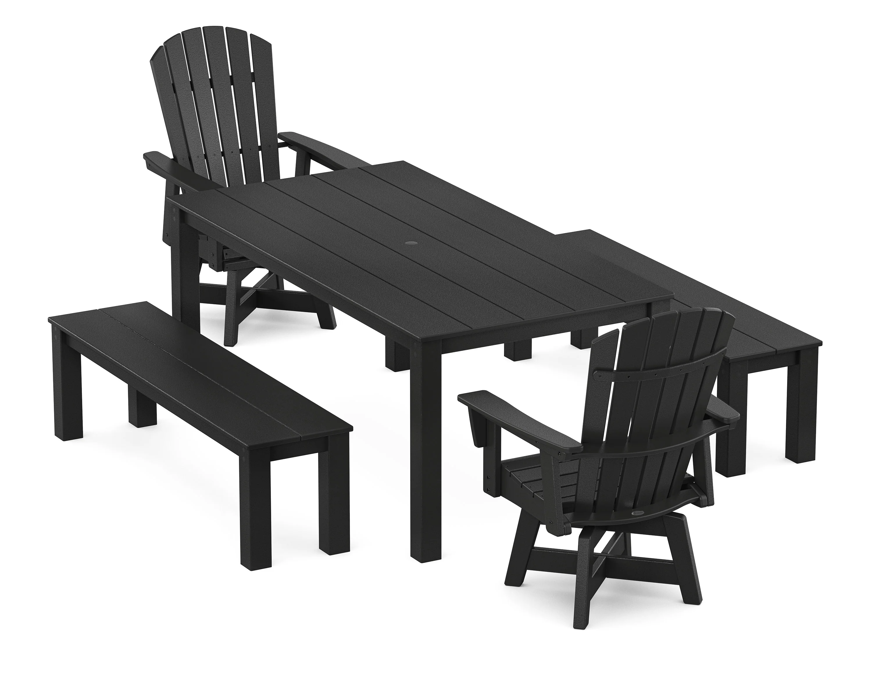 Nautical Curveback Adirondack Swivel 5-Piece Parsons Dining Set with Benches - Image 7