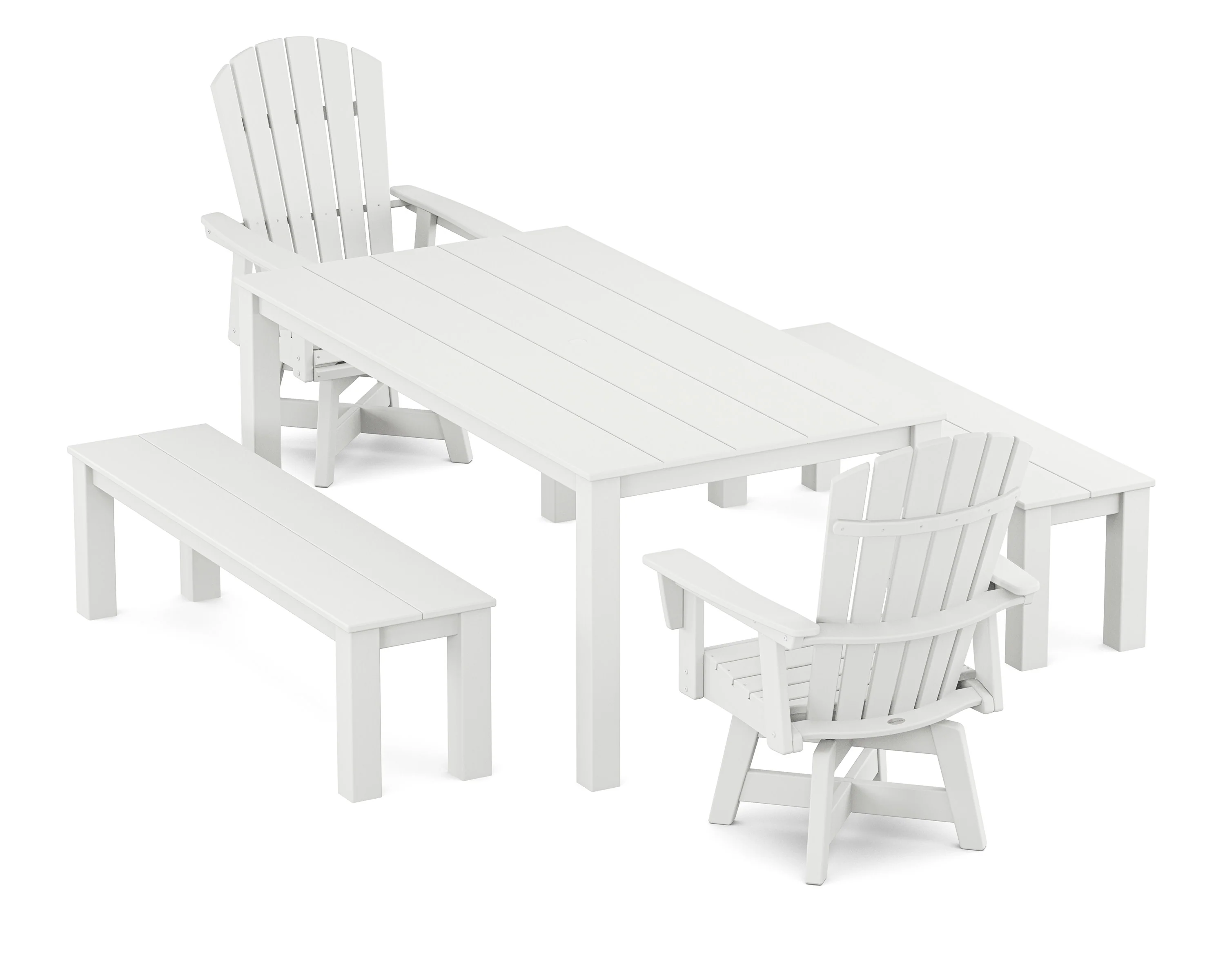Nautical Curveback Adirondack Swivel 5-Piece Parsons Dining Set with Benches - Image 8