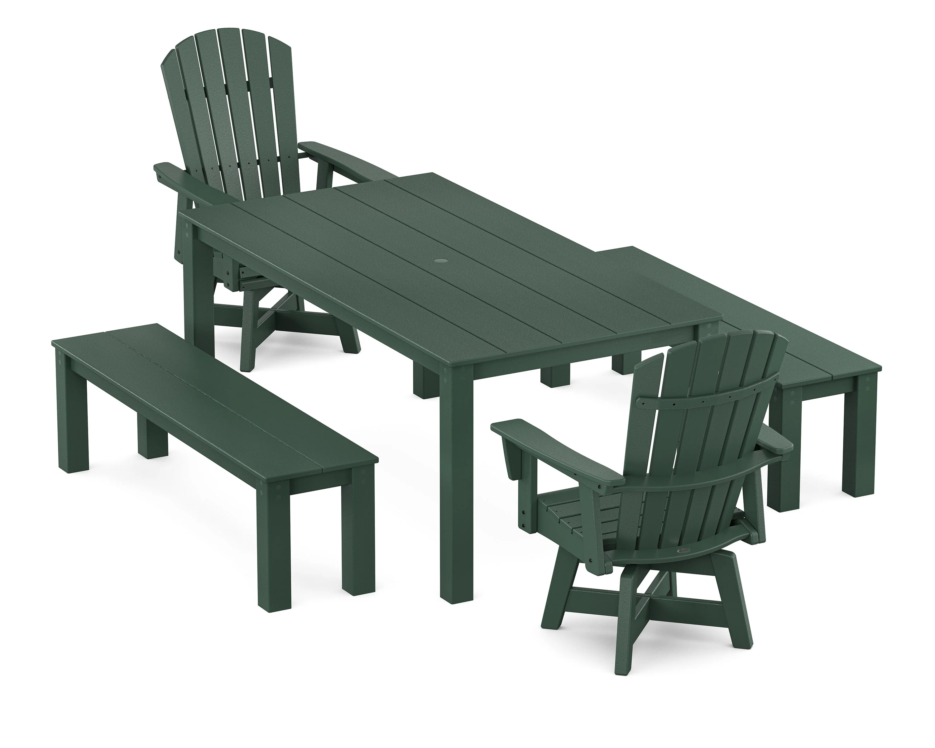 Nautical Curveback Adirondack Swivel 5-Piece Parsons Dining Set with Benches - Image 9