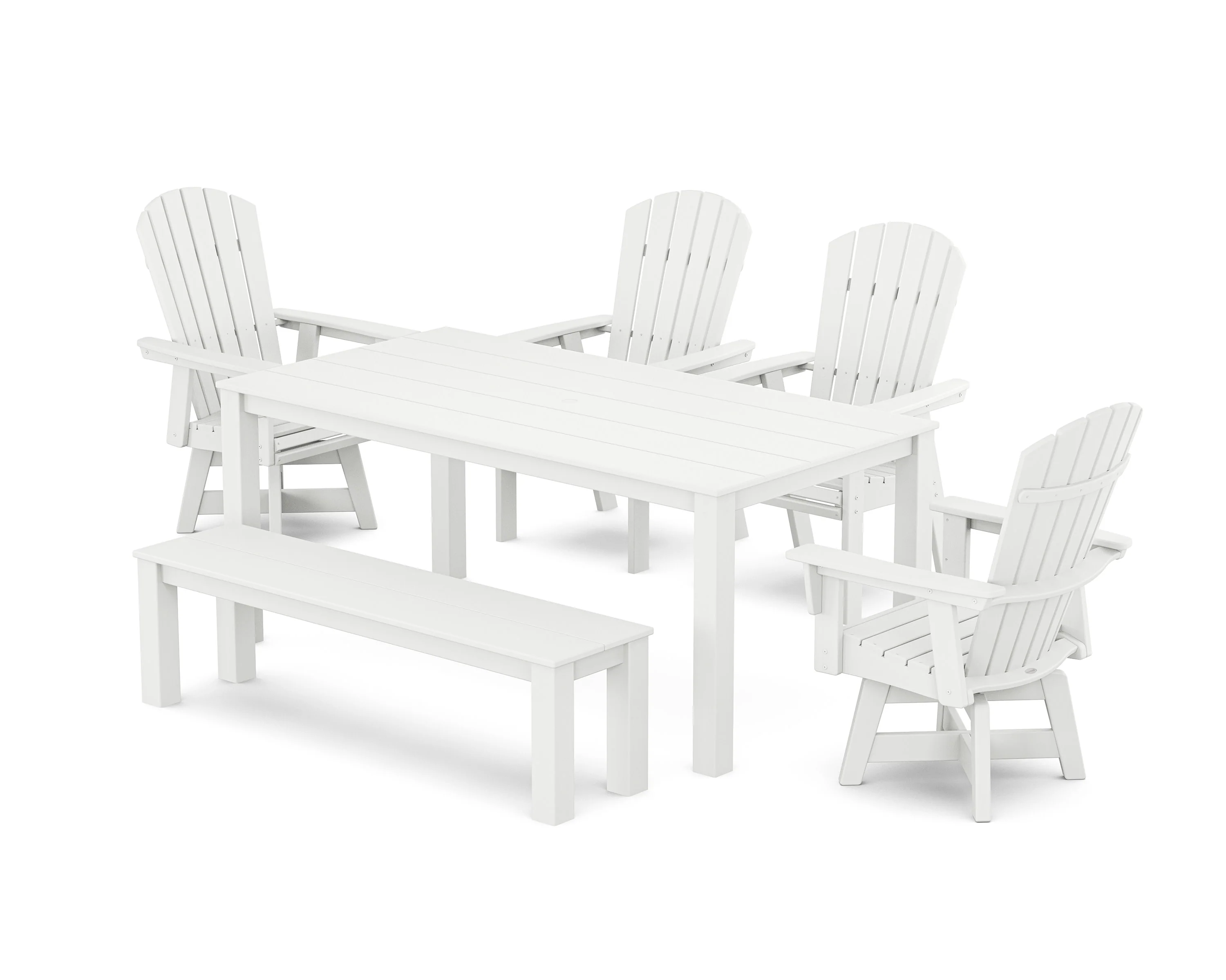 Nautical Curveback Adirondack Swivel 6-Piece Parsons Dining Set with Bench - Image 5