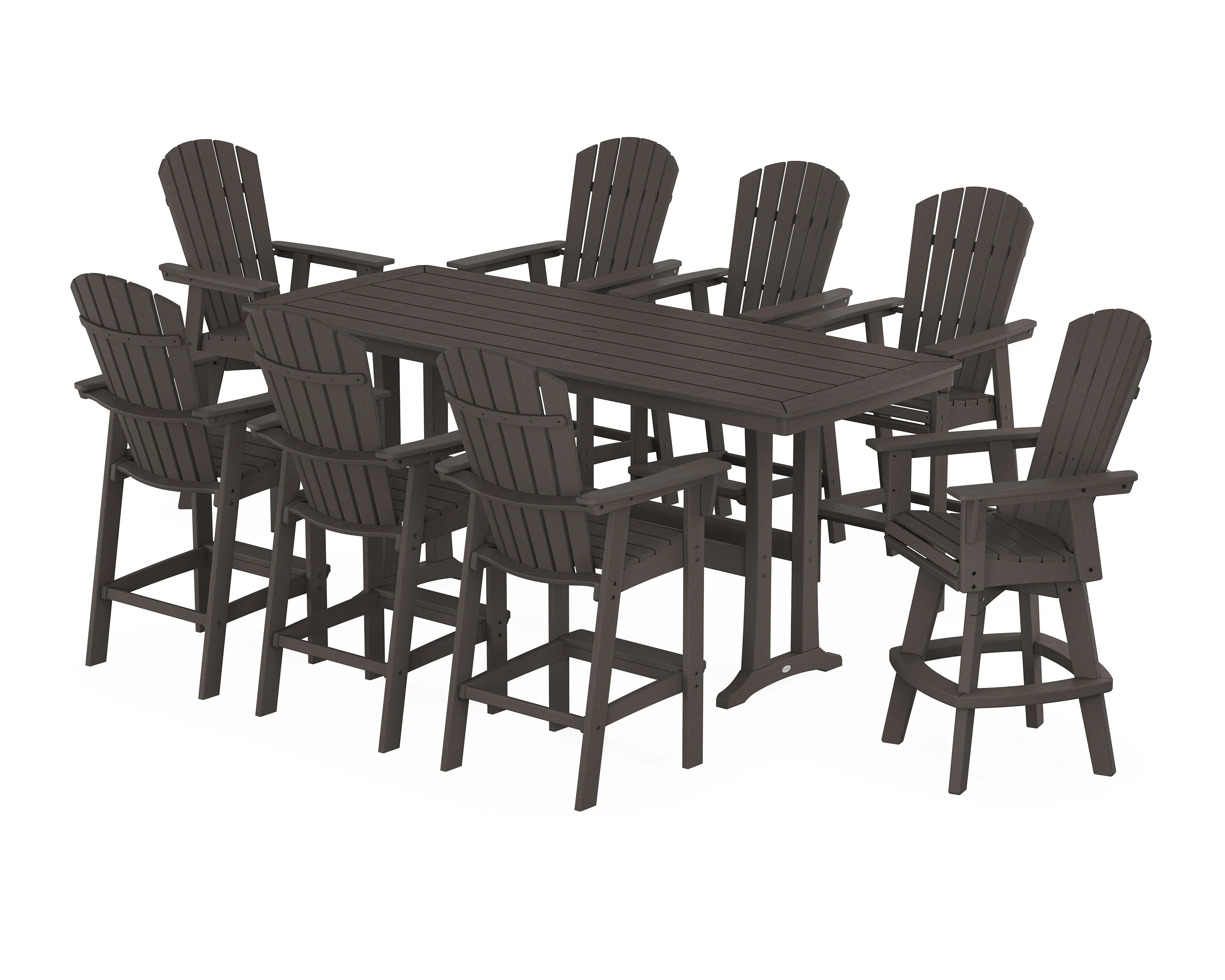 Nautical Curveback Adirondack Swivel 9-Piece Bar Set with Trestle Legs - Image 10