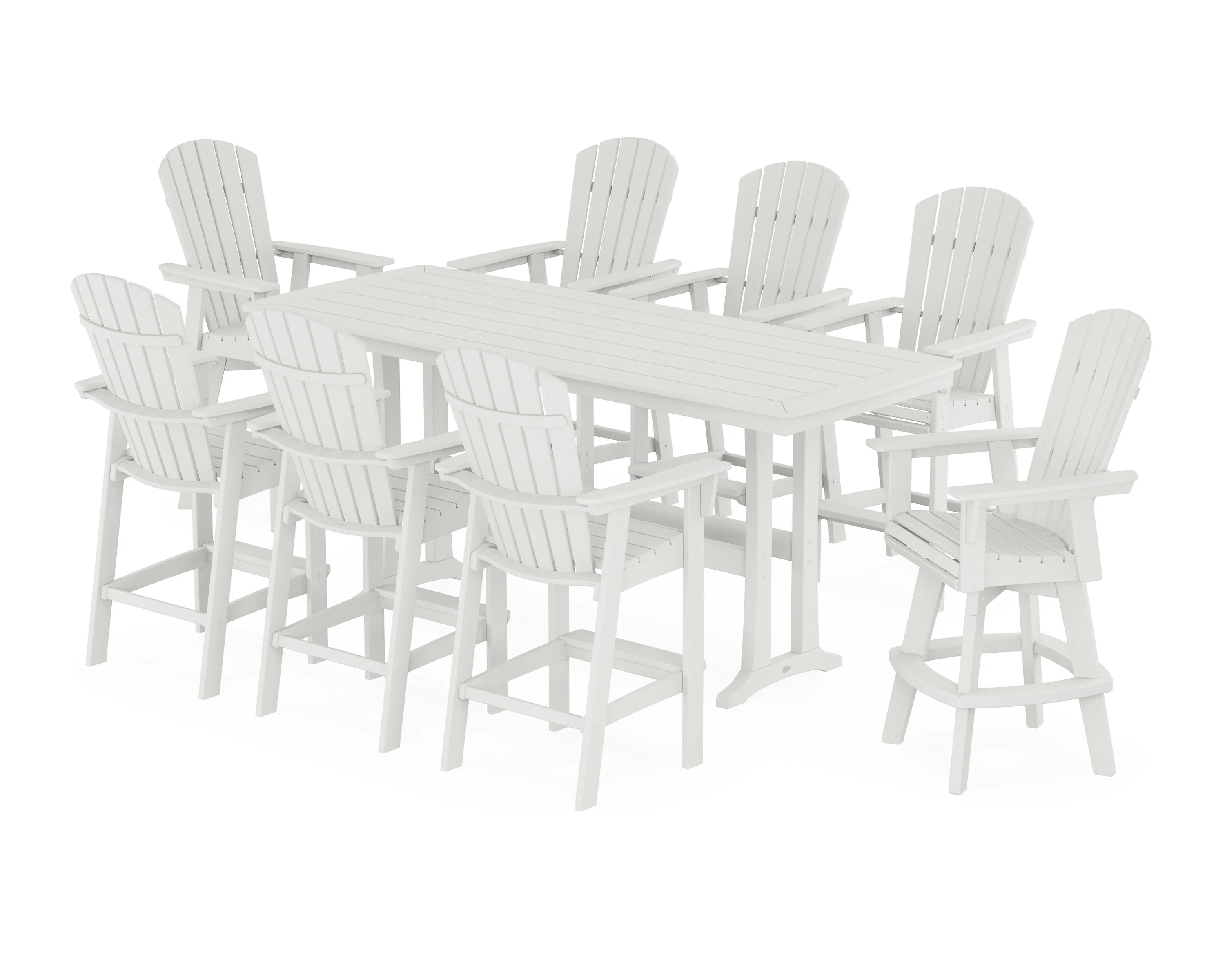 Nautical Curveback Adirondack Swivel 9-Piece Bar Set with Trestle Legs - Image 9