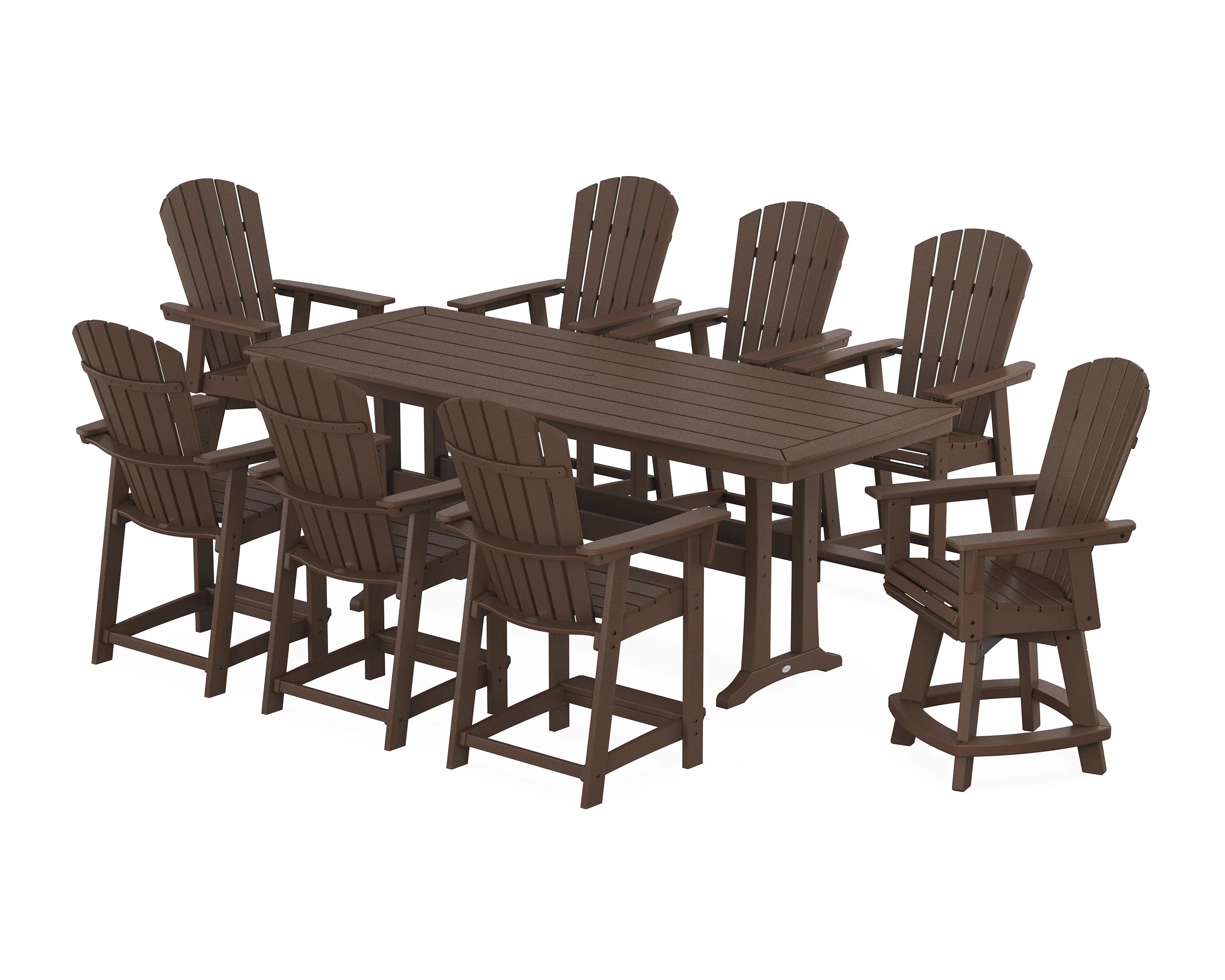 Nautical Curveback Adirondack Swivel 9-Piece Counter Set with Trestle Legs - Image 4