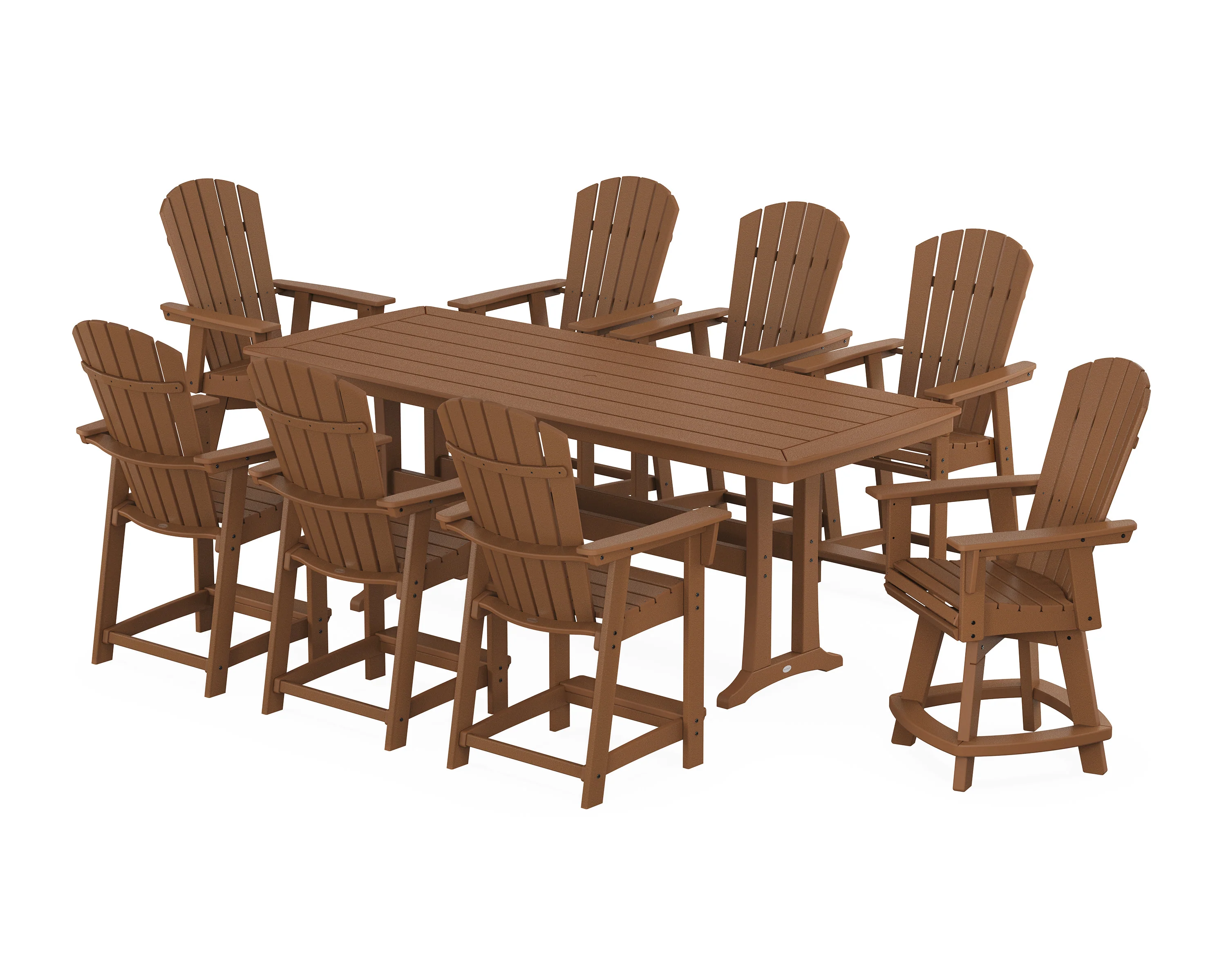 Nautical Curveback Adirondack Swivel 9-Piece Counter Set with Trestle Legs - Image 6