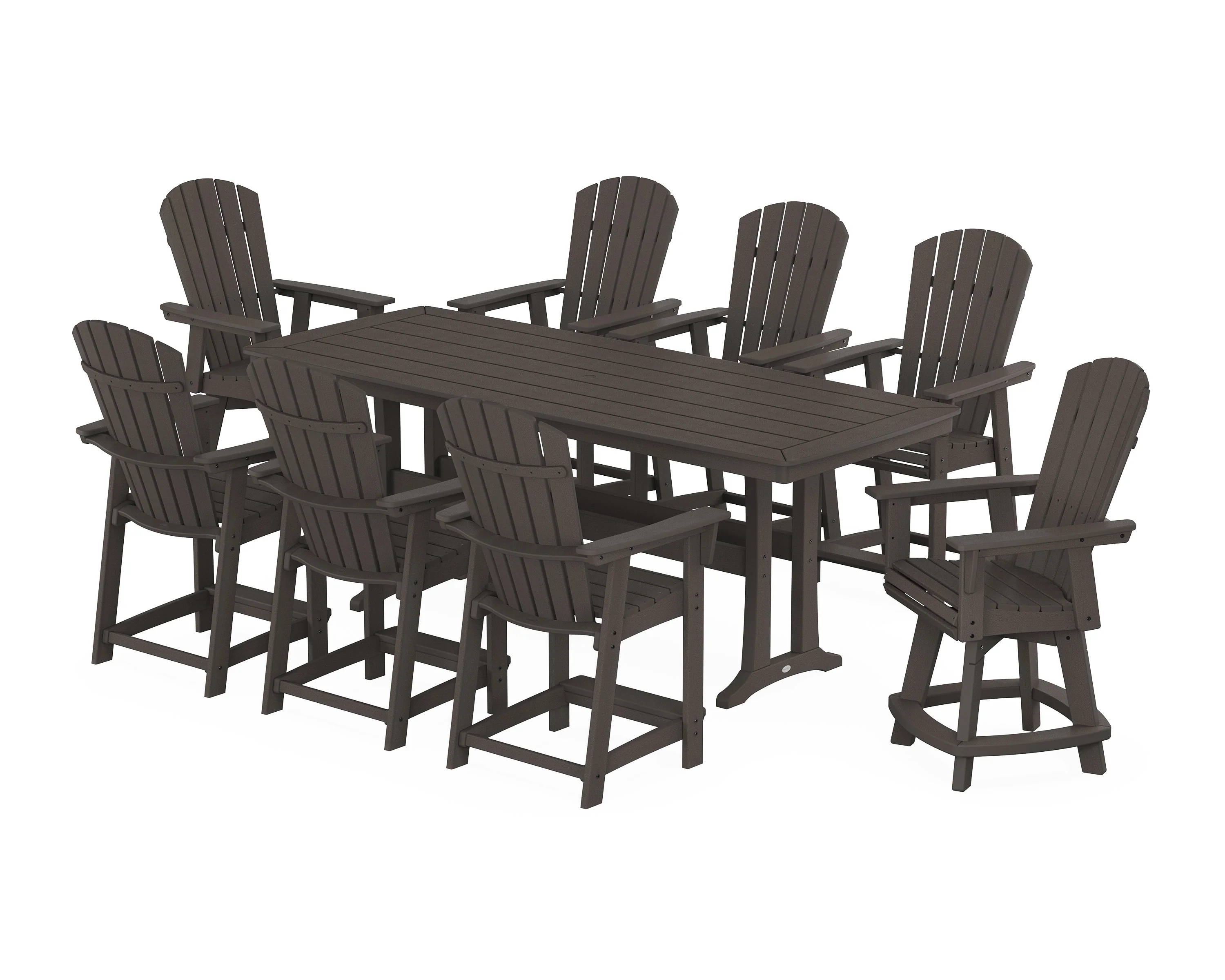 Nautical Curveback Adirondack Swivel 9-Piece Counter Set with Trestle Legs - Image 7