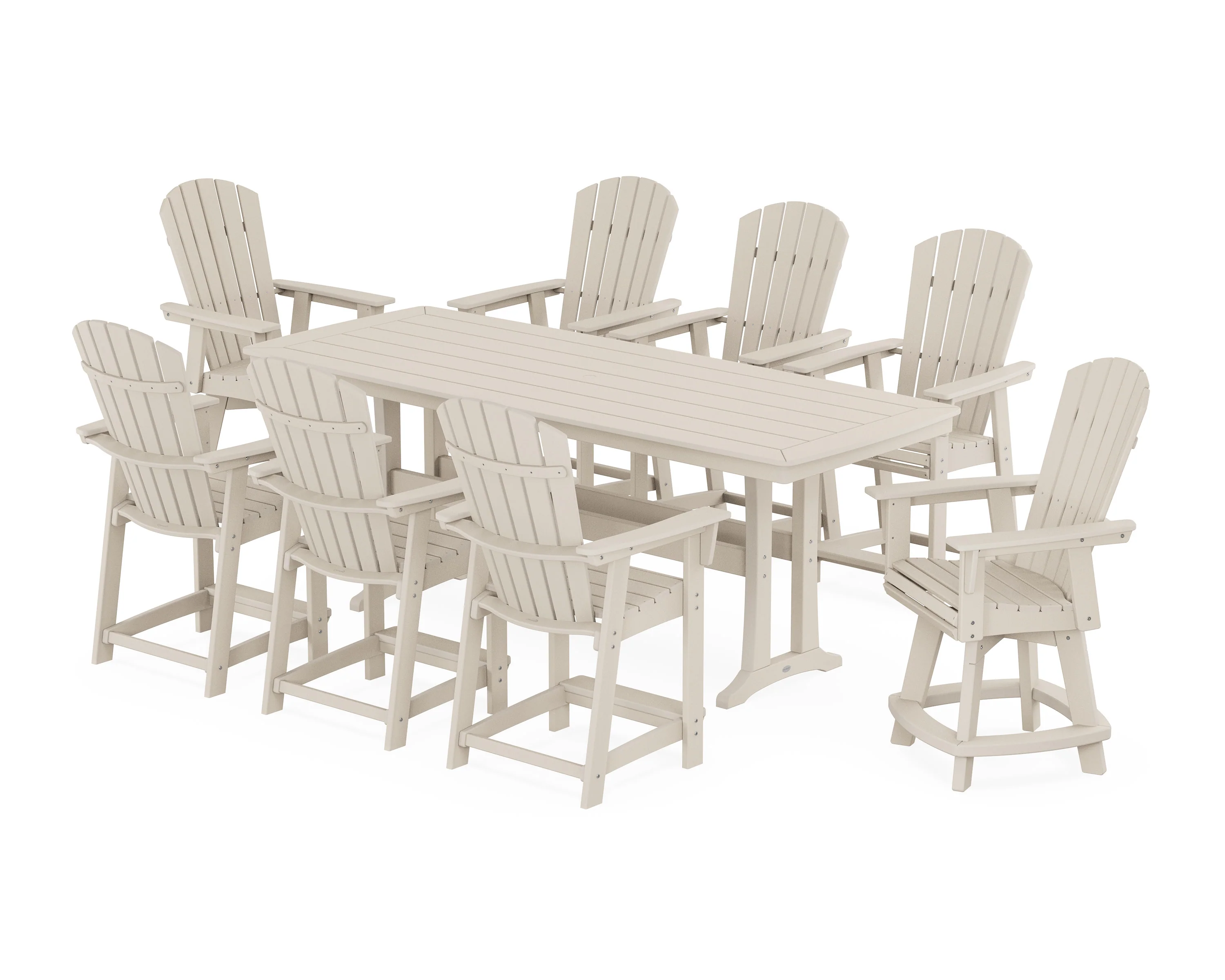 Nautical Curveback Adirondack Swivel 9-Piece Counter Set with Trestle Legs - Image 8